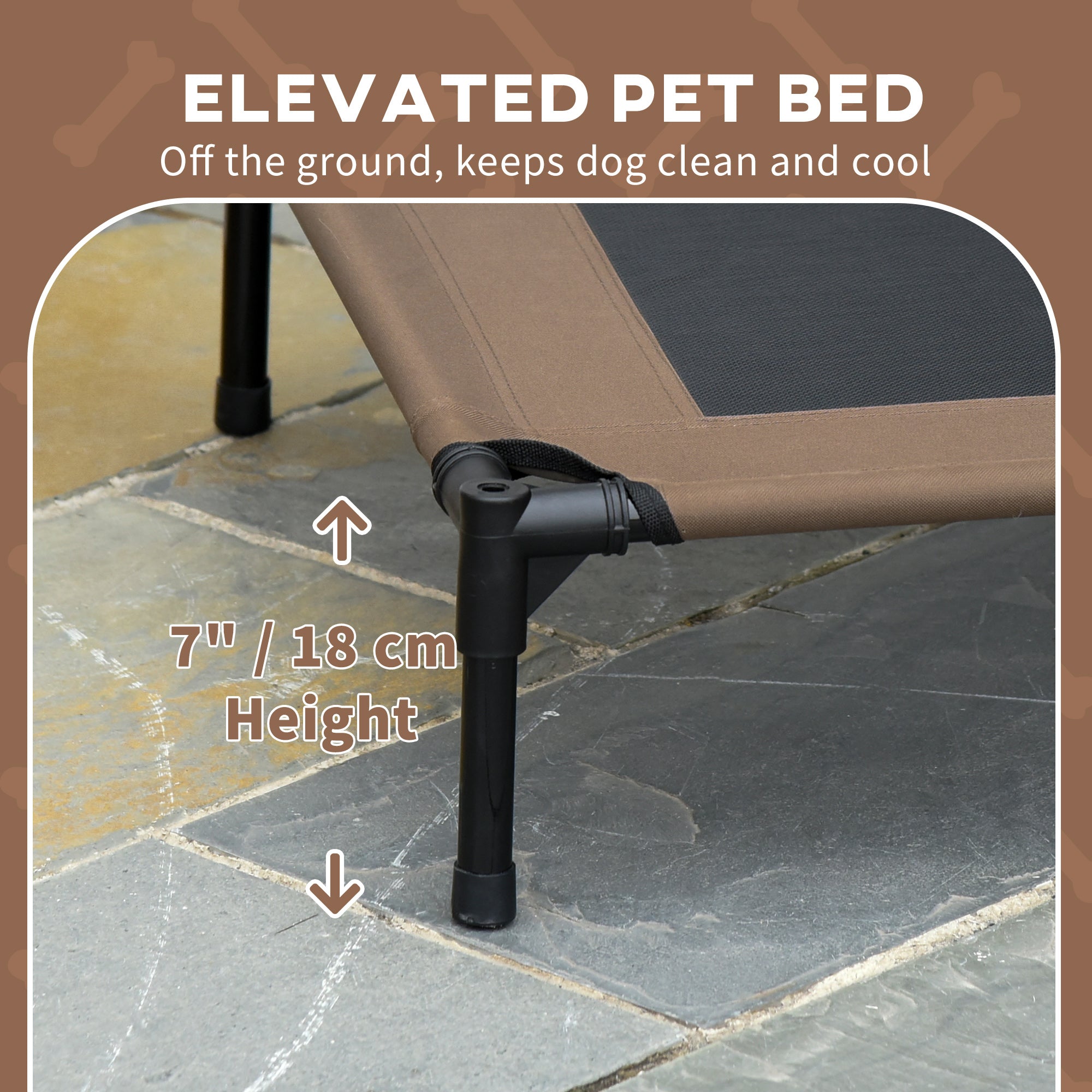 PawHut Raised Dog Bed Waterproof Elevated Pet Cot with Breathable Mesh UV Protection Canopy Coffee, for Medium Dogs, 76 x 61 x 73cm - North Peak Garden Furniture