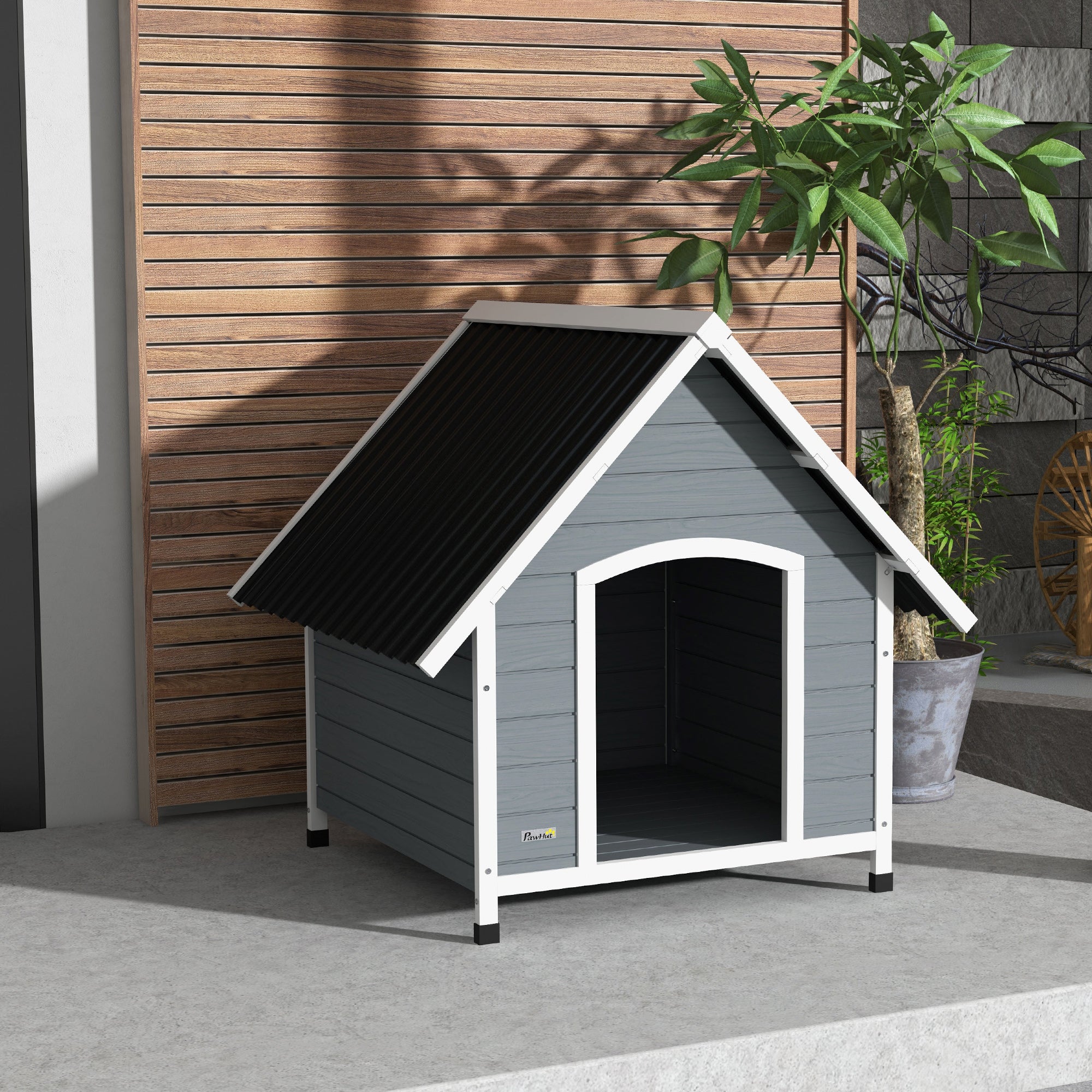 PawHut Outdoor Dog Kennel, Wooden Dog House, with Removable Floor, Anti-Corrosion Wood, for Large Dogs, 106.5H x 110W x 98Dcm - North Peak Garden Furniture