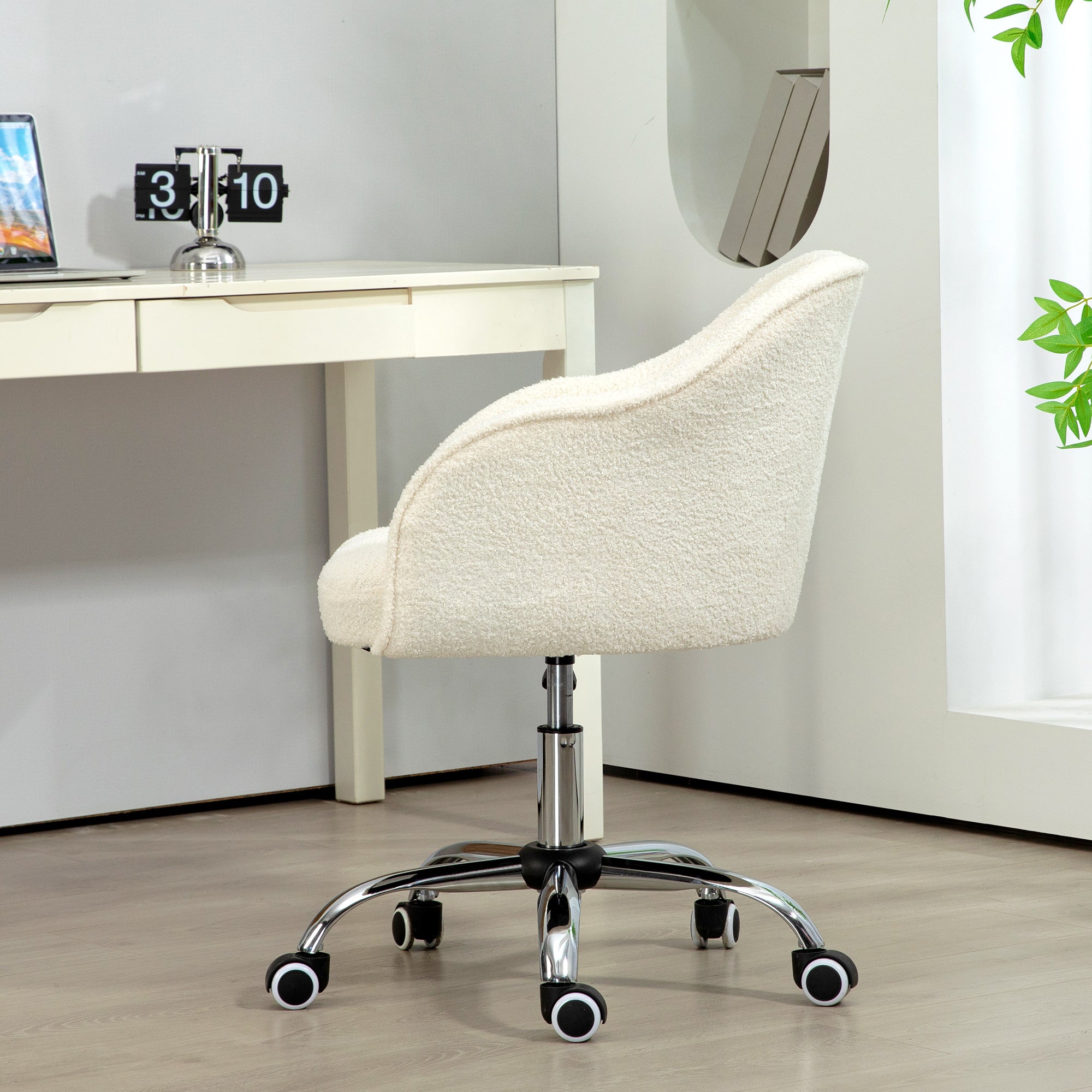 HOMCOM Teddy Fleece Swivel Office Chair - Cream - North Peak Garden Furniture