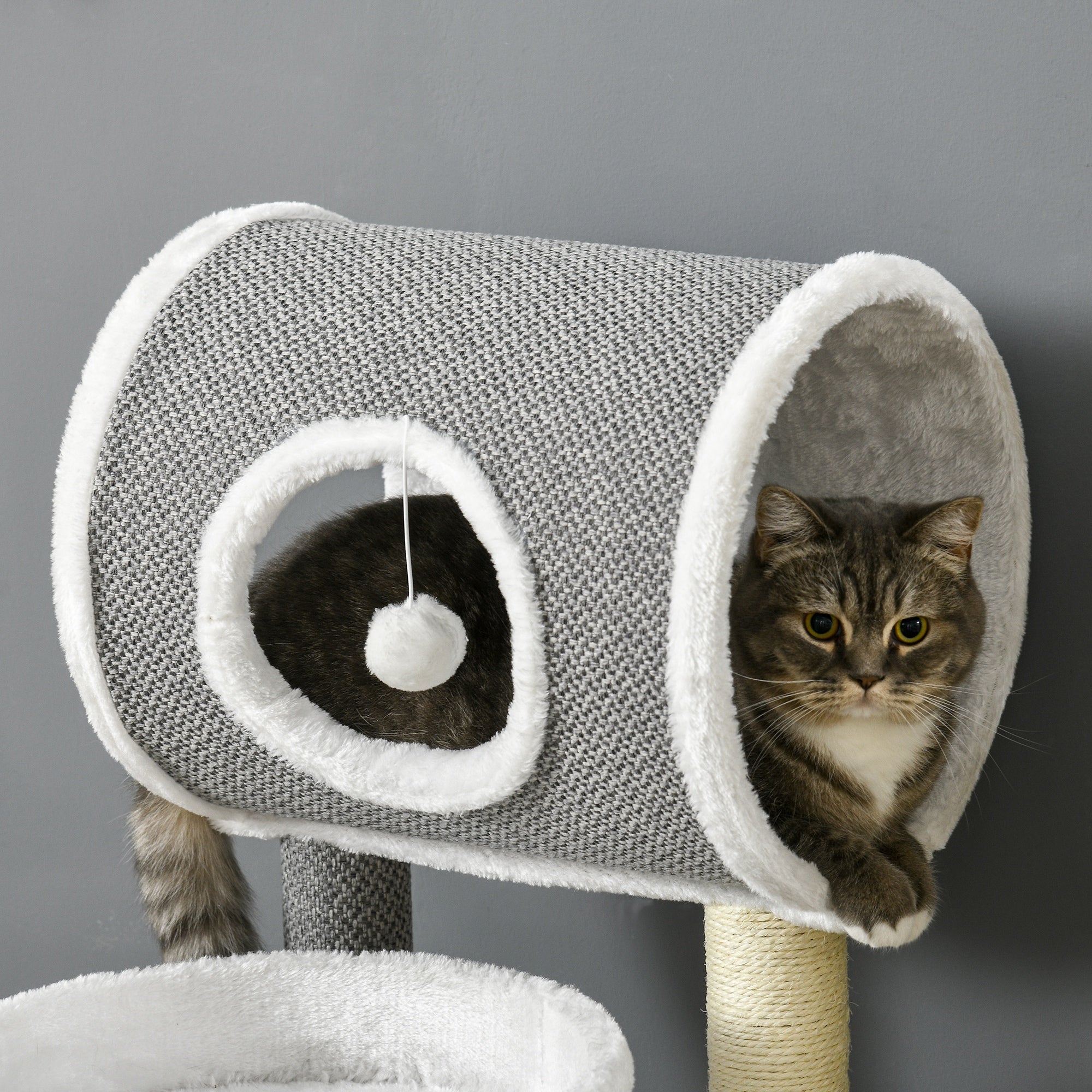 PawHut Cat Tree for Indoor Cats, with Scratching Post, Bed, Tunnel, Toy Ball, 48 x 48 x 73cm - White