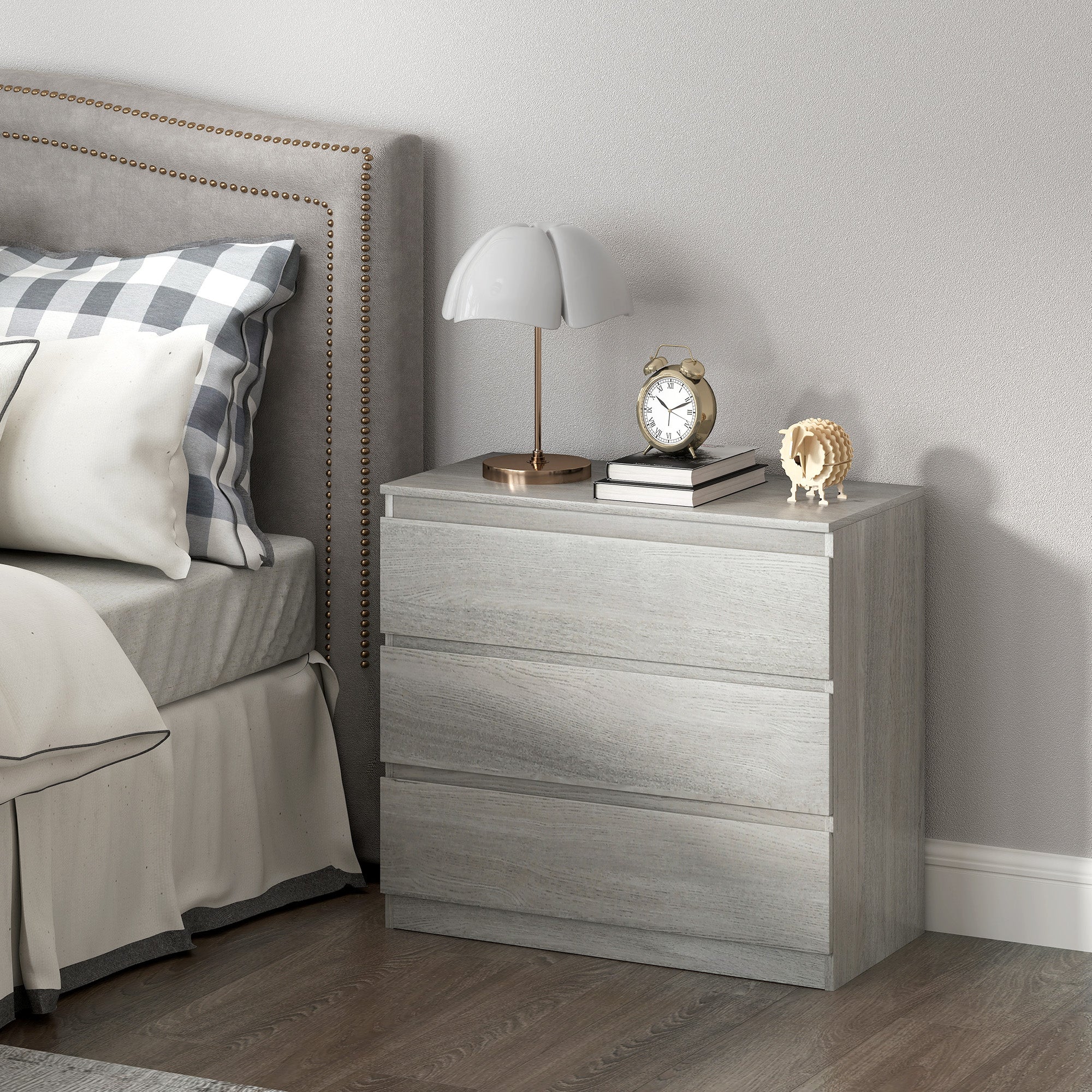 HOMCOM Chest of Three Drawers - Grey Wood Effect - North Peak Garden Furniture