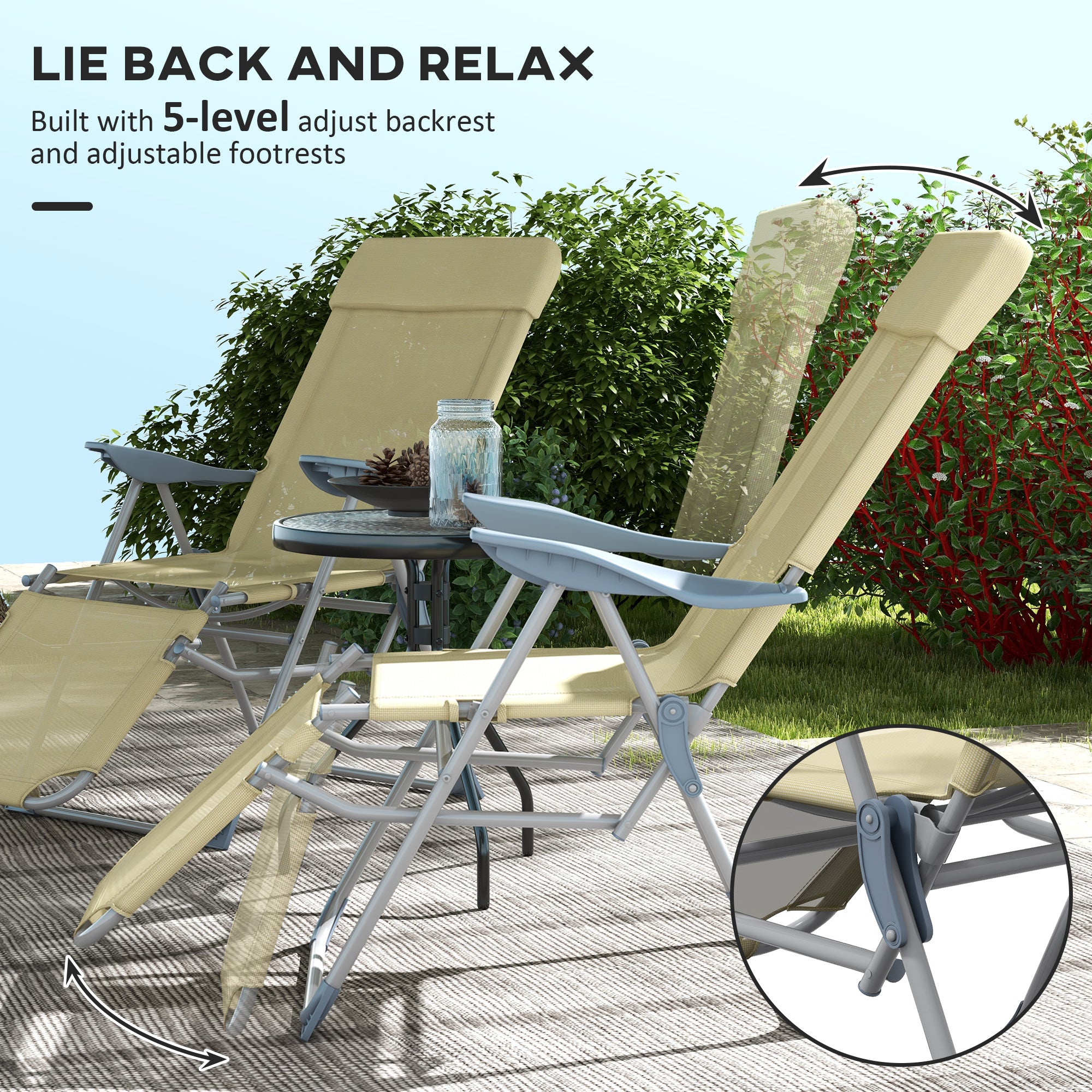 Outsunny Set of Two Sun Loungers, with Five-Position Adjustable Backs - Beige - North Peak Garden Furniture