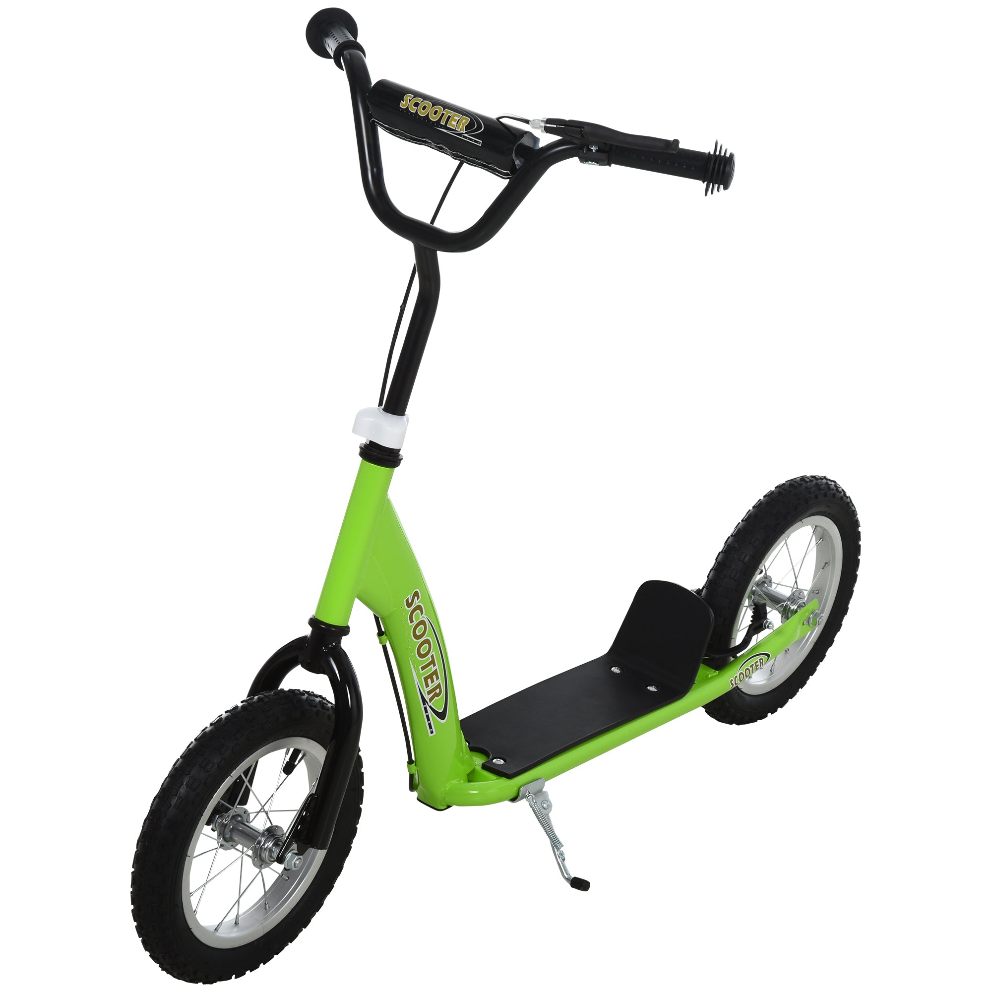 HOMCOM Teen Kids Stunt Scooter w/ Adjustable Handlebar, 12 Inch Rubber Tyres, Dual Brakes, Green