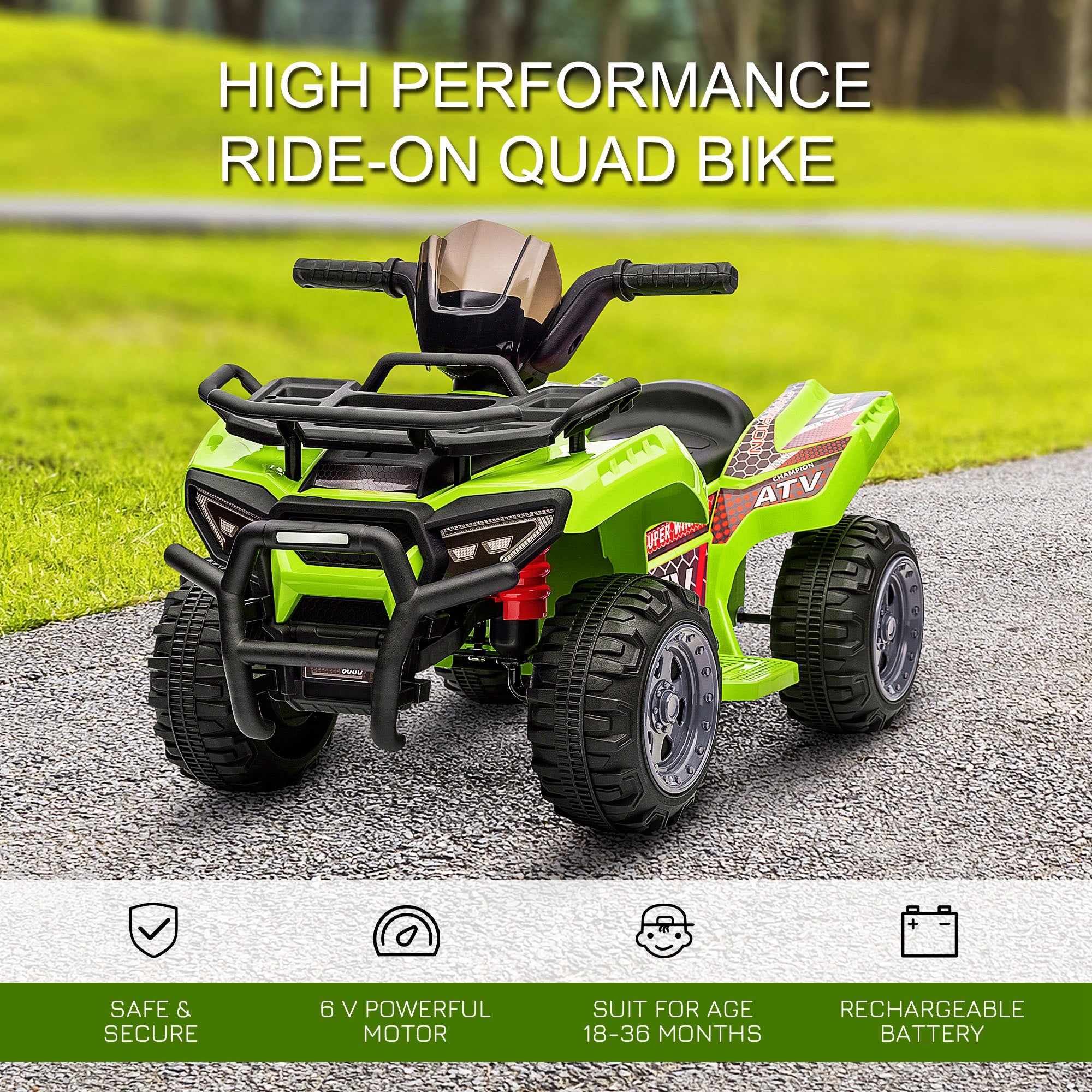 HOMCOM 6V Kids Electric Ride on Car Toddlers Quad Bike All Terrain Vehicle Toy With Music for 18-36 months Green - North Peak Garden Furniture