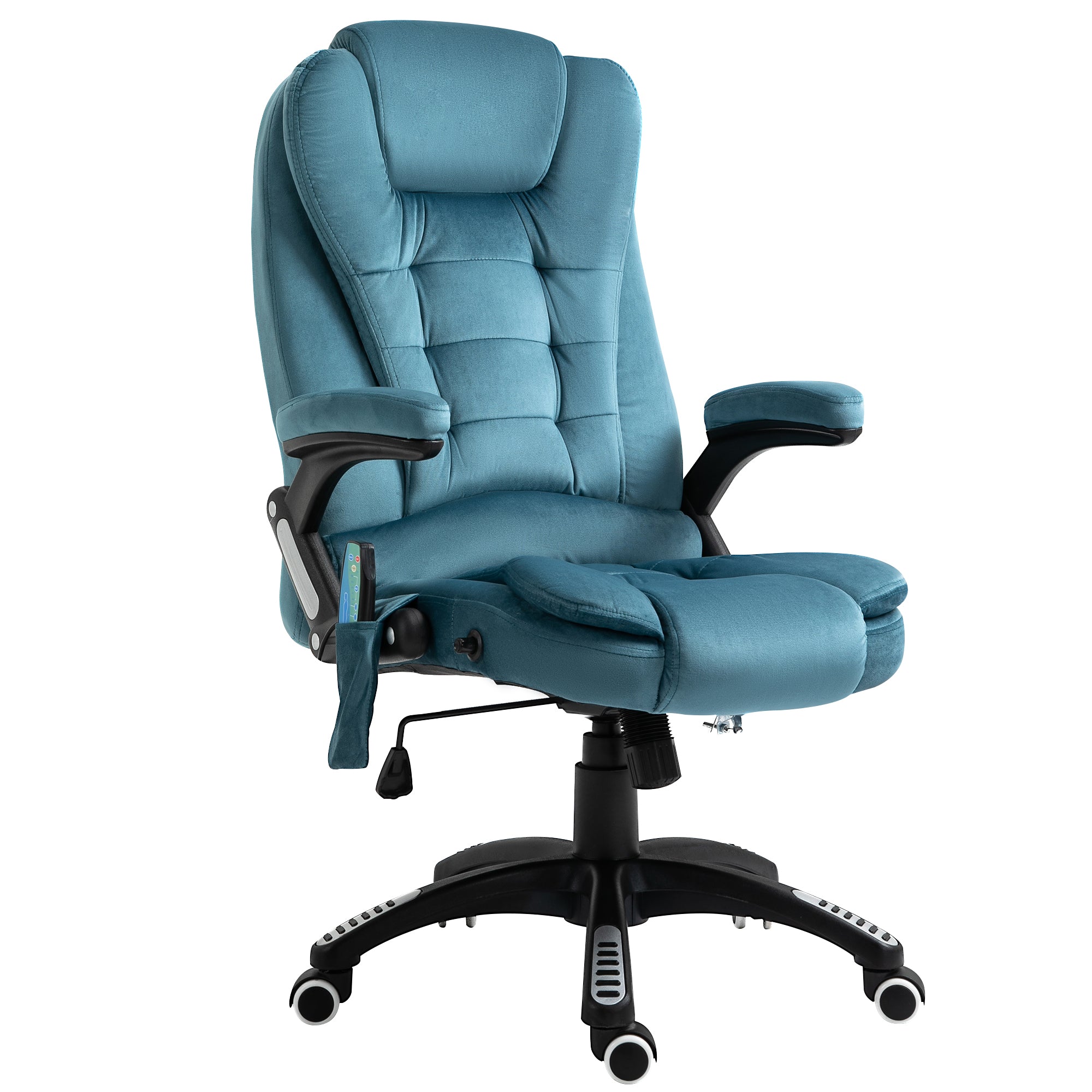 Vinsetto Massage Recliner Chair Heated Office Chair with Six Massage Points Velvet-Feel Fabric 360° Swivel Wheels Blue - North Peak Garden Furniture
