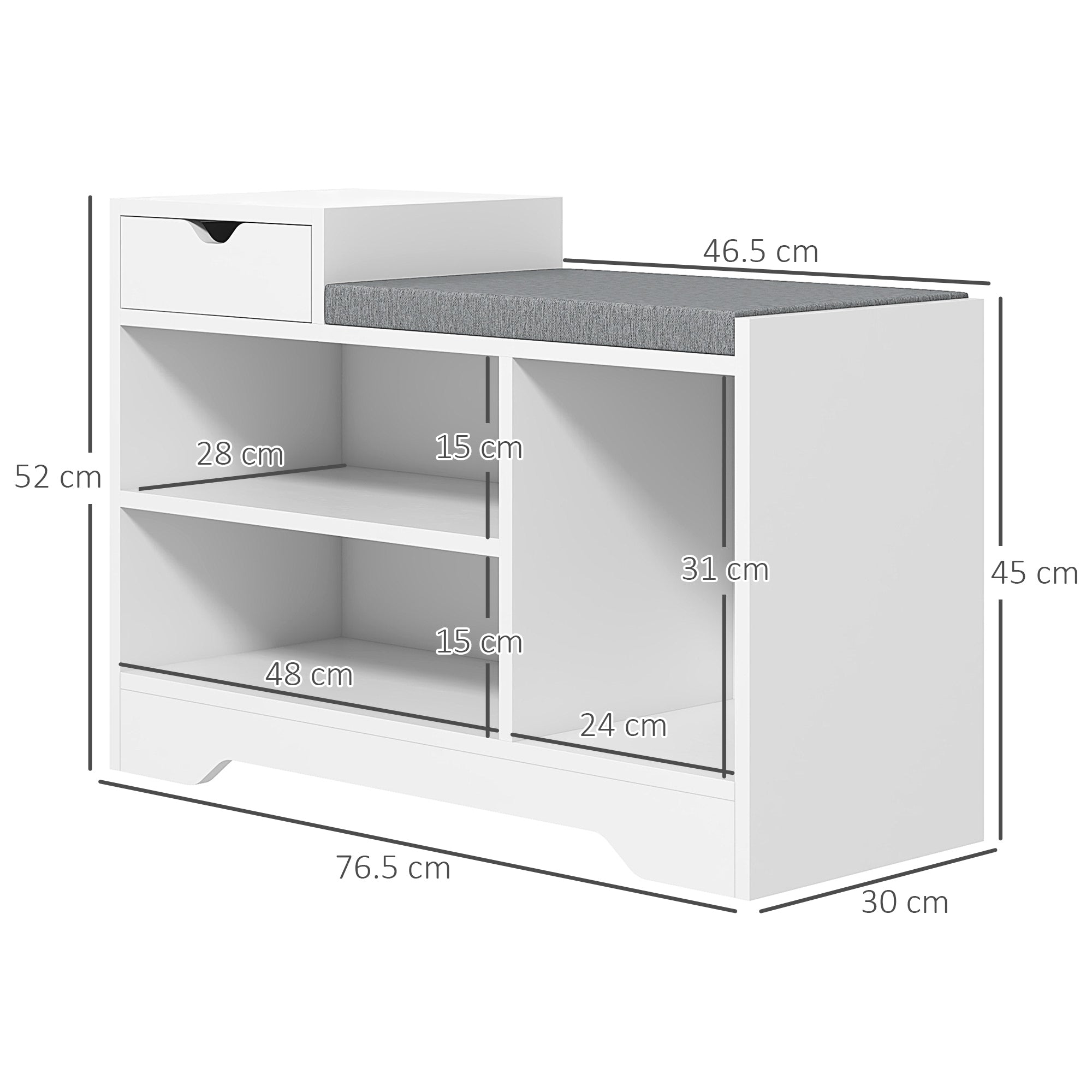 HOMCOM Multi-Compartment Shoe Bench, with Seat - White - North Peak Garden Furniture