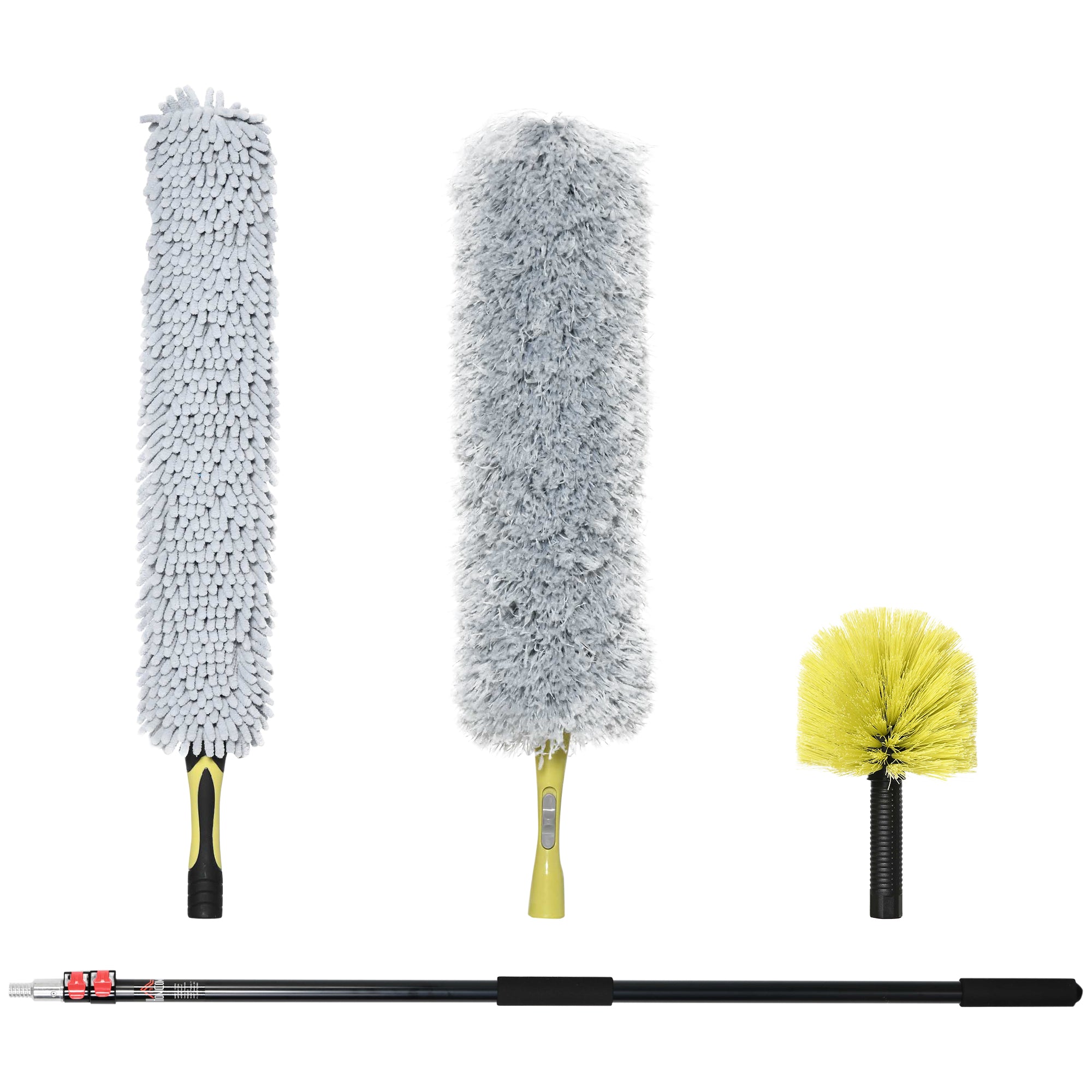 HOMCOM Extendable Feather Duster with Telescopic Pole 3.5m/11.5ft, Microfiber Duster Cleaning Kit with Bendable Head for Cleaning High Ceiling Fans