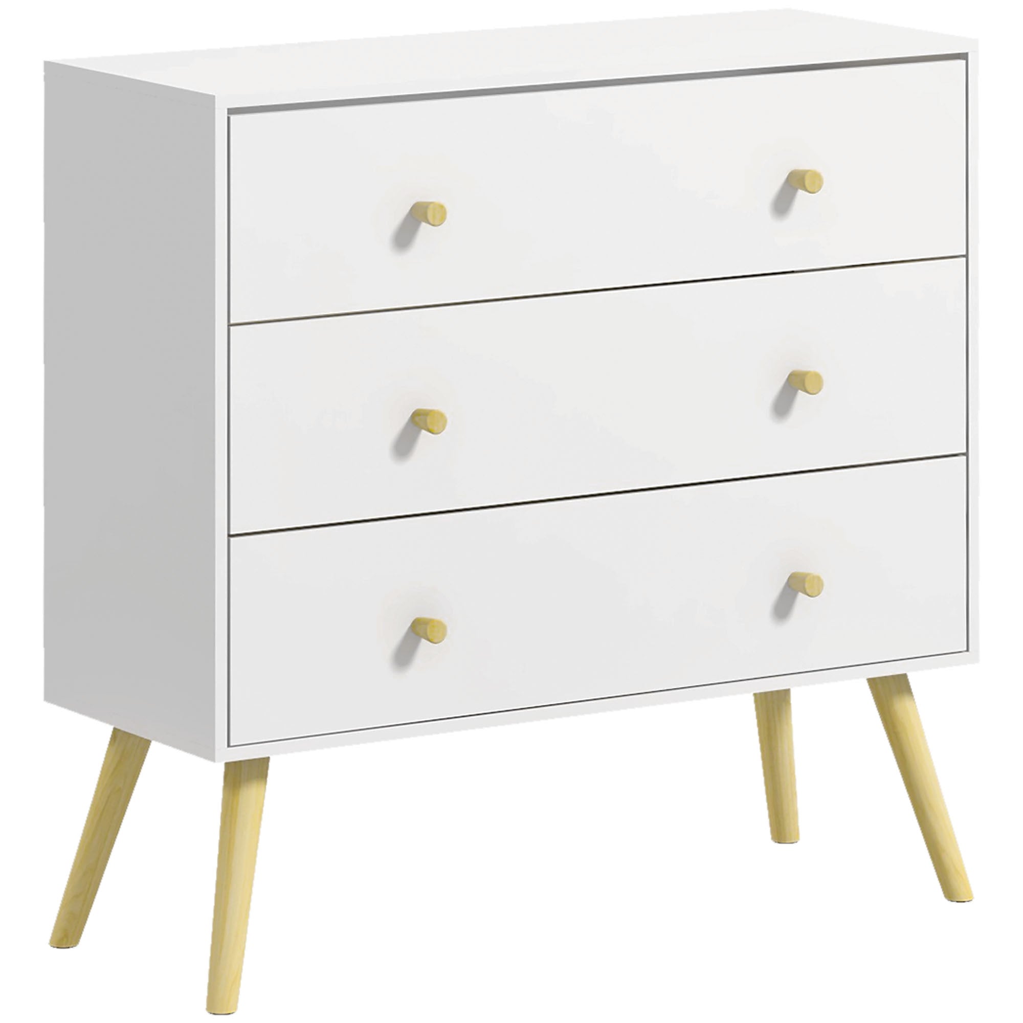 HOMCOM Chest of Drawers, 3-Drawer Storage Organiser Unit with Wood Legs for Bedroom, Living Room, White - North Peak Garden Furniture