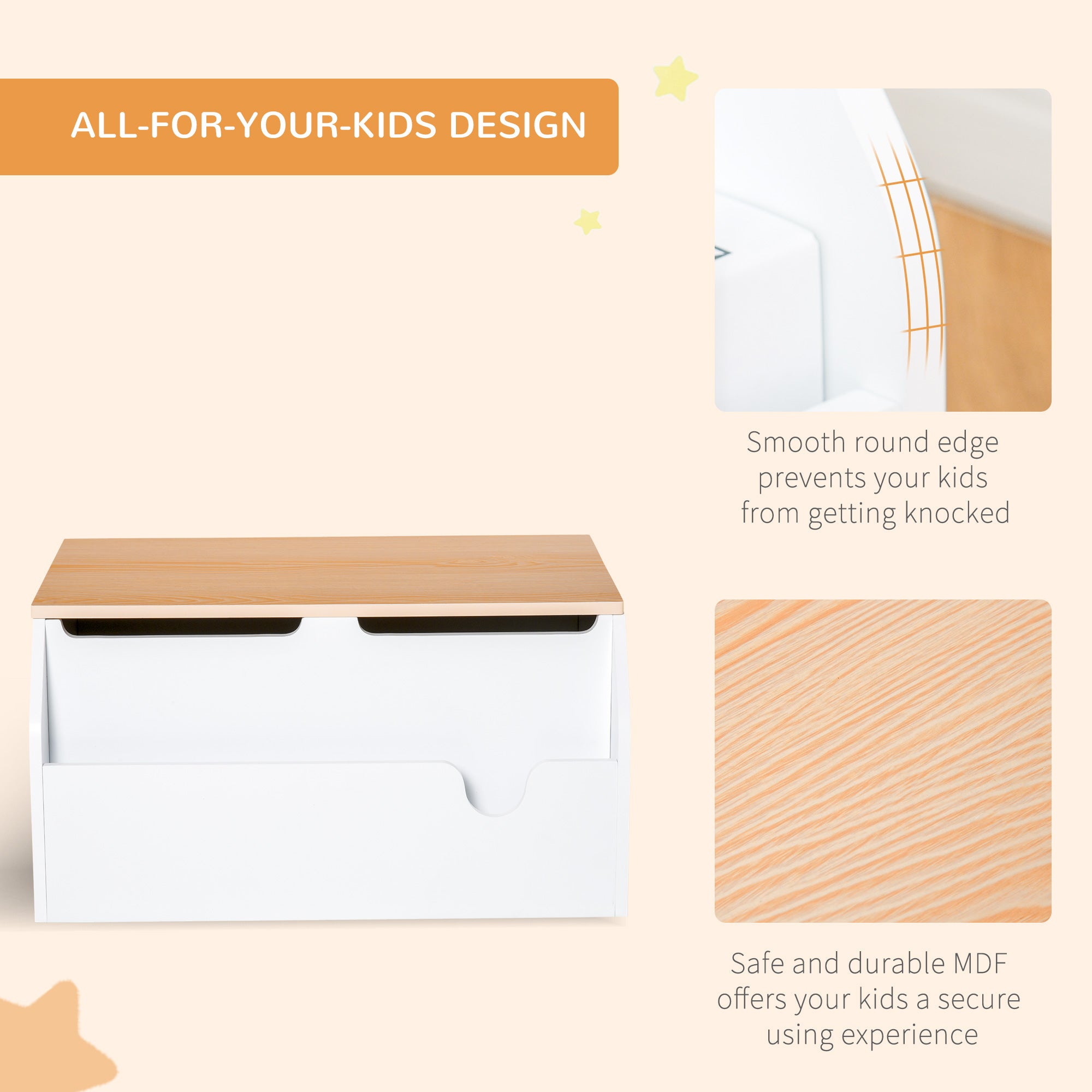 HOMCOM Wooden Kids Toy Box Children Storage Chest Organiser Book Slot Safety Hinge Playroom Furniture White - North Peak Garden Furniture
