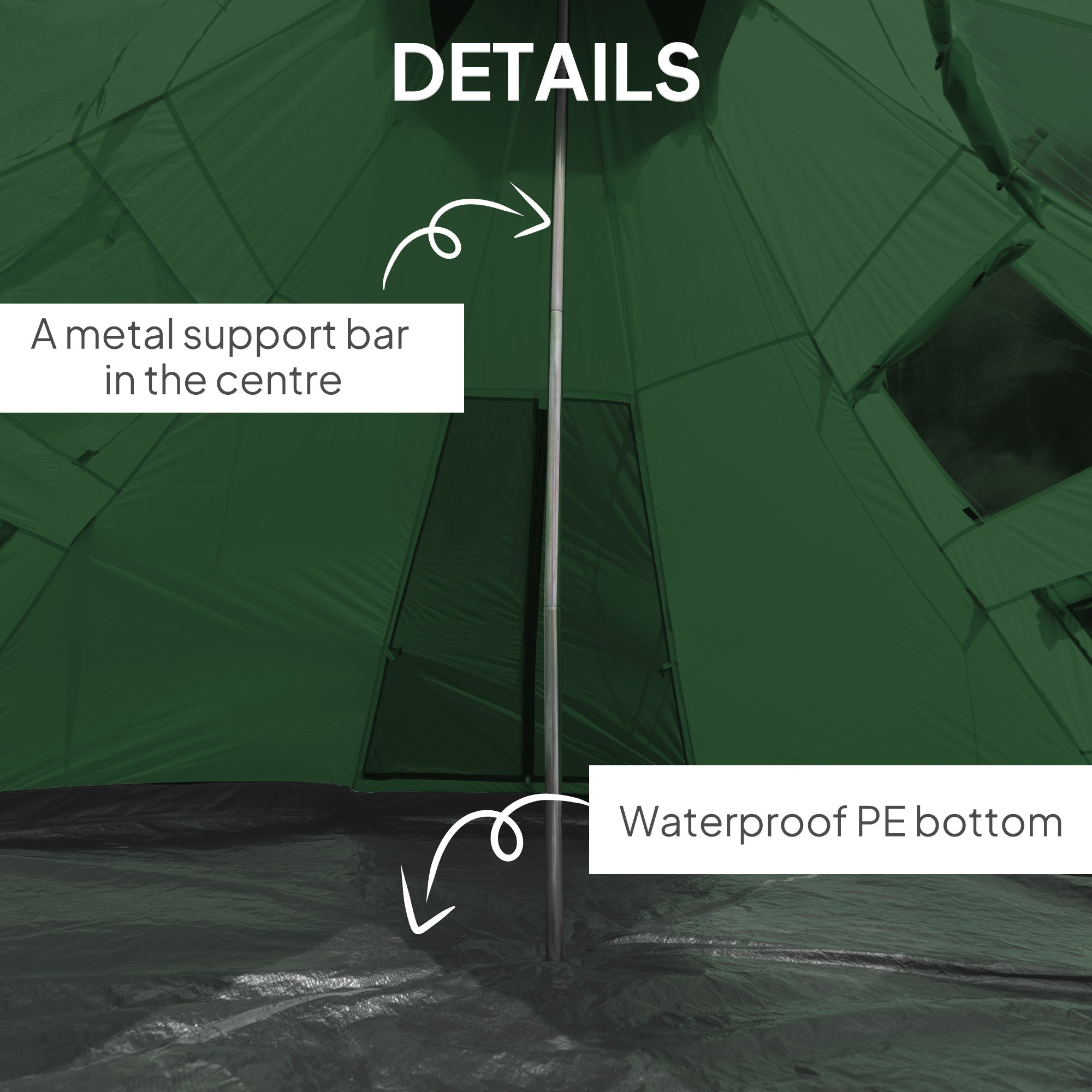 Outsunny 6 Men Tipi Tent with Carry Bag - Green - North Peak Garden Furniture