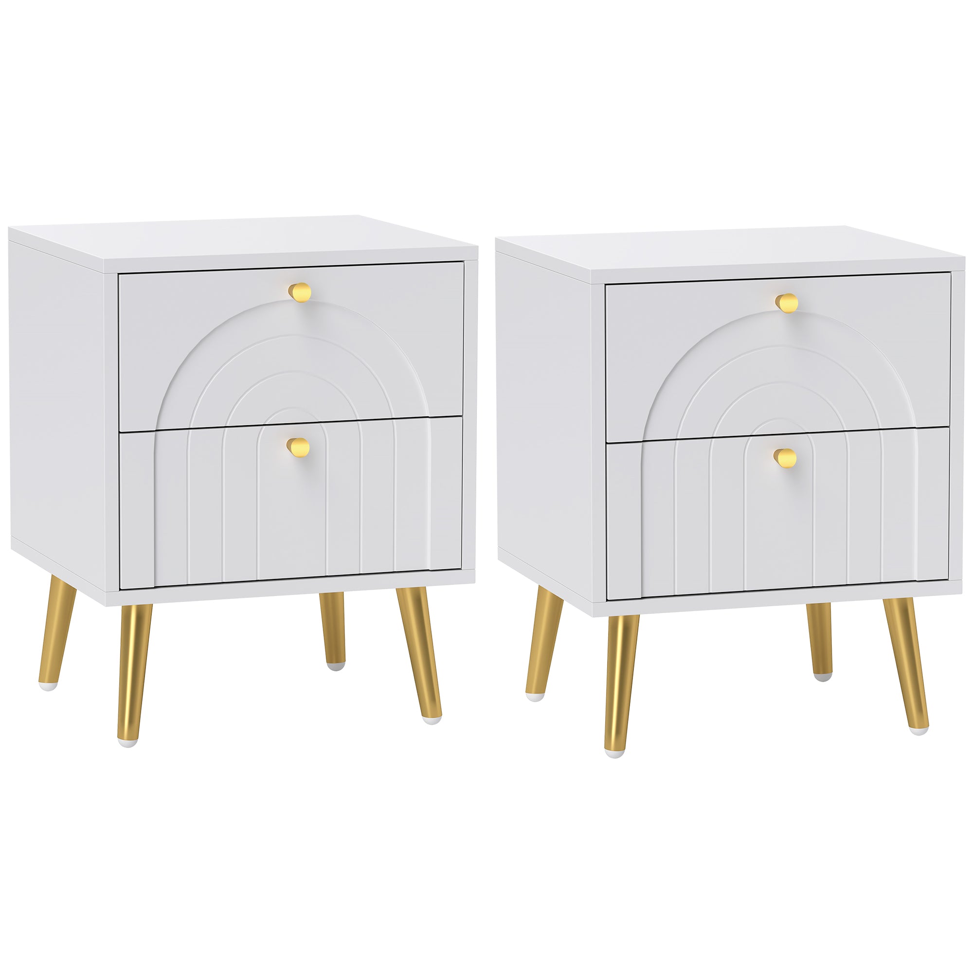 HOMCOM 2-Drawer Bedside Table Set of 2 - White - North Peak Garden Furniture