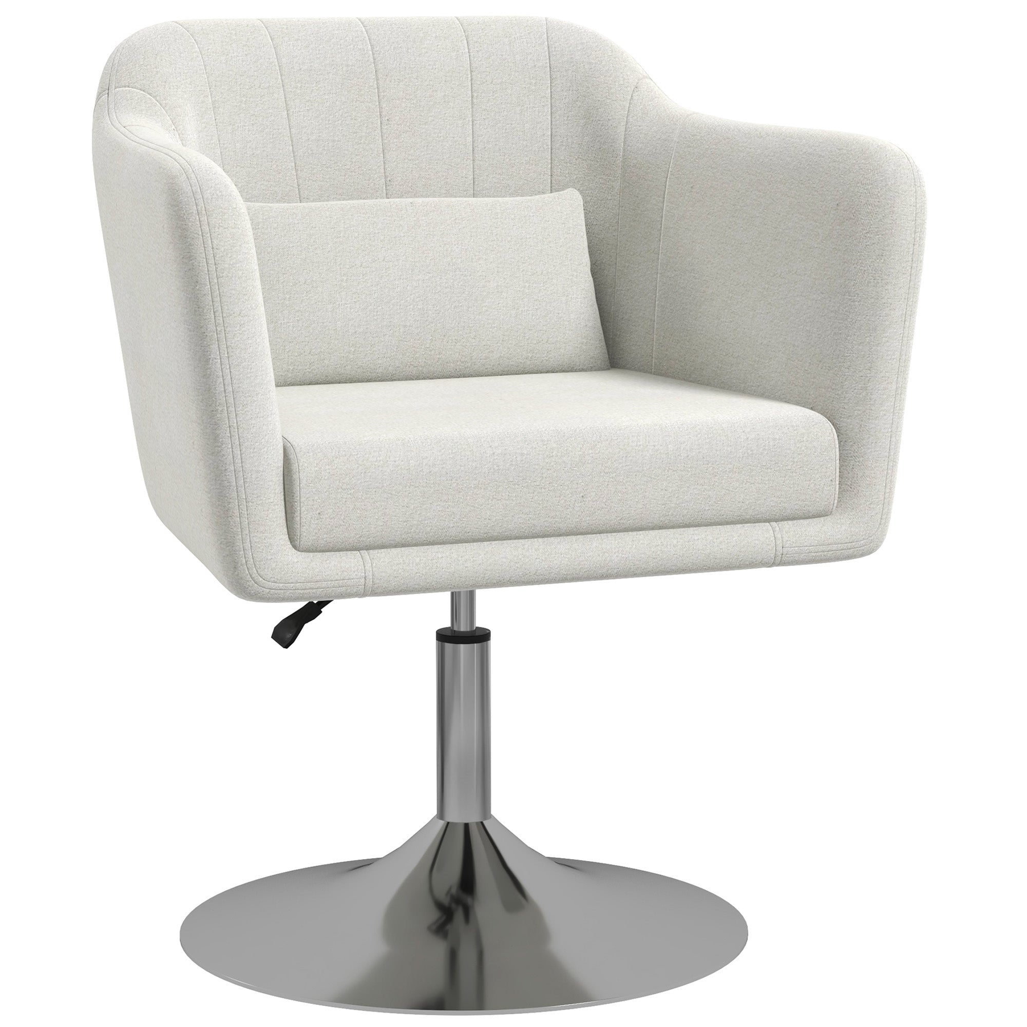 HOMCOM Modern Accent Chair with Swivel Base, Height Adjustable Arm Chair with Pillow for Living Room, Bedroom, Cream White - North Peak Garden Furniture