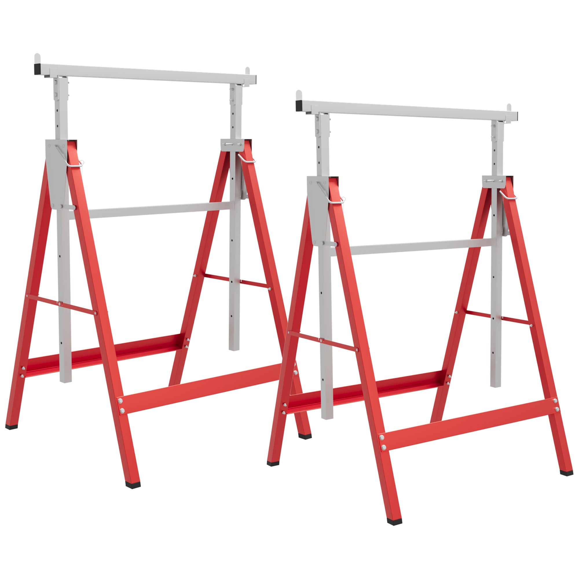 HOMCOM Set of 2 Adjustable Telescopic Builders Trestle, DIY Steel Work Bench Carpenter, Folding Saw Horse Tools Red - North Peak Garden Furniture