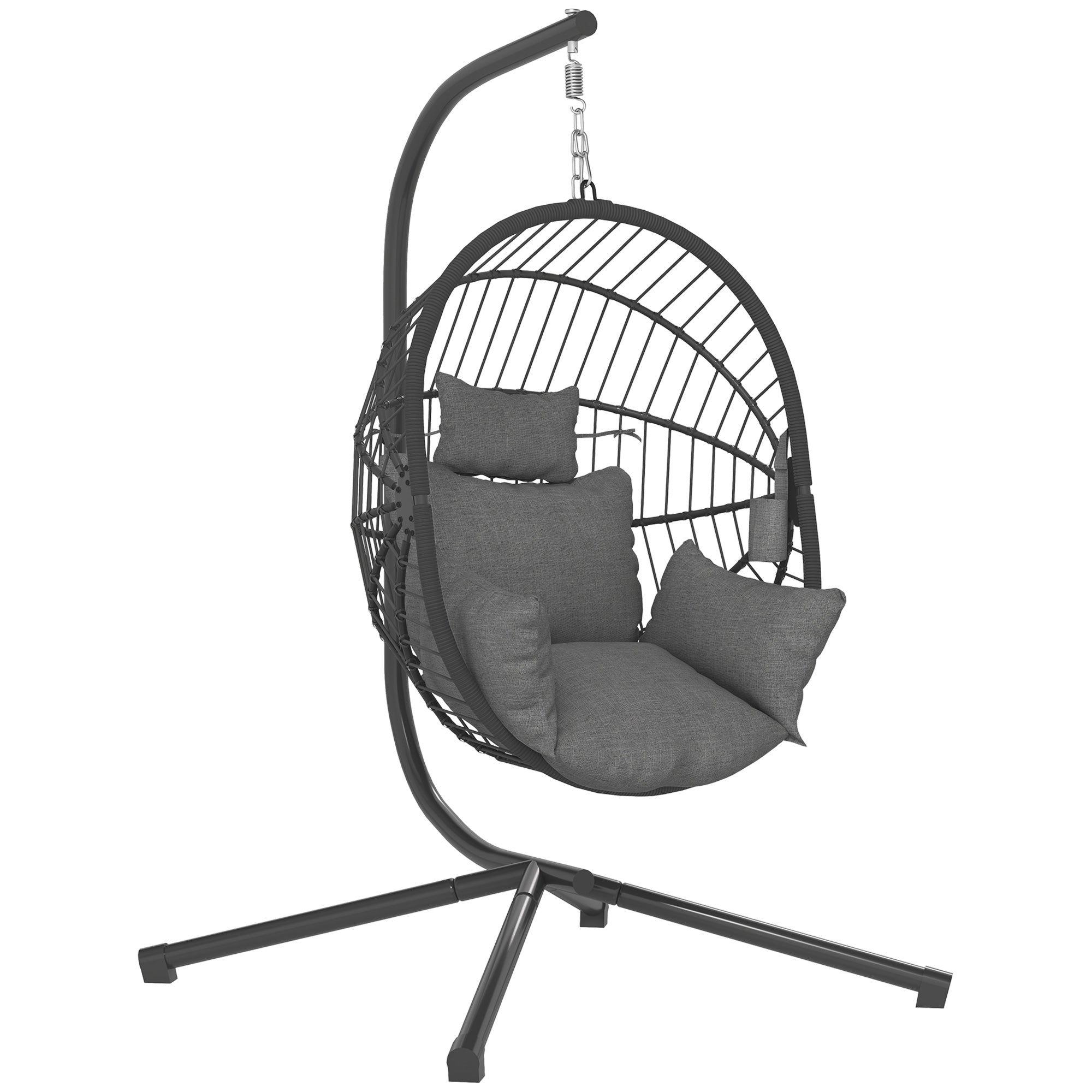 Outsunny Metal Stand Hanging Egg Chair, with Full Body Padded Seat - Grey - North Peak Garden Furniture