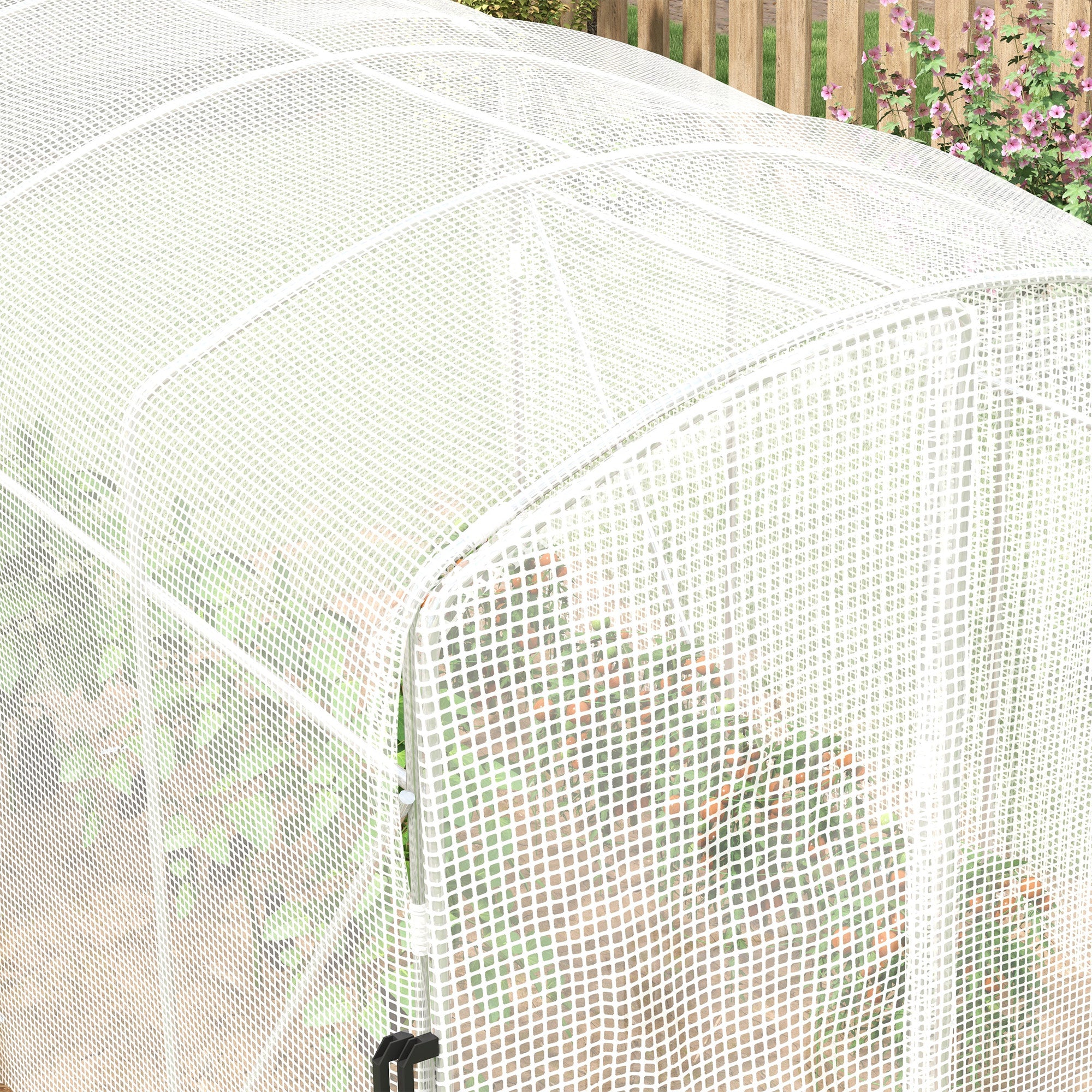 Outsunny Polytunnel Greenhouse Walk-in Grow House with UV-resistant PE Cover, Door and Galvanised Steel Frame, 2 x 2 x 2m, White - North Peak Garden Furniture