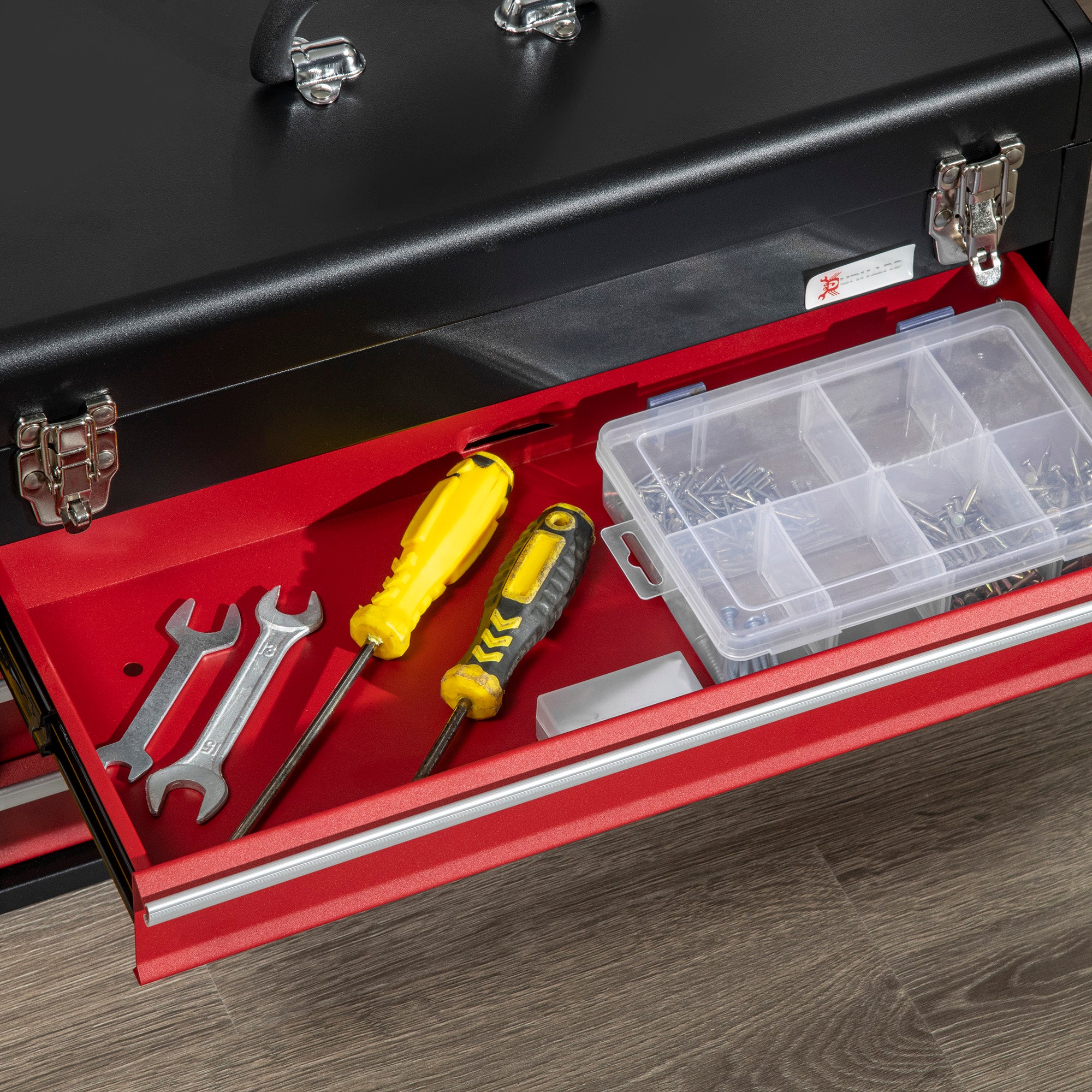 DURHAND 3 Drawer Tool Chest, Lockable Metal Tool Box with Ball Bearing Runners, Portable Toolbox, 510mm x 220mm x 320mm, Black - North Peak Garden Furniture