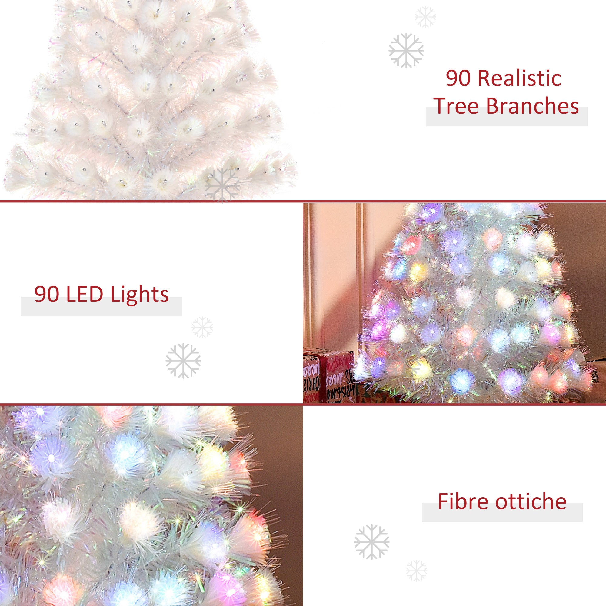 HOMCOM 3FT Pre-Lit Artificial Christmas Tree w/ Fibre Optic LED Lights Holiday Home Xmas Decoration-White - North Peak Garden Furniture
