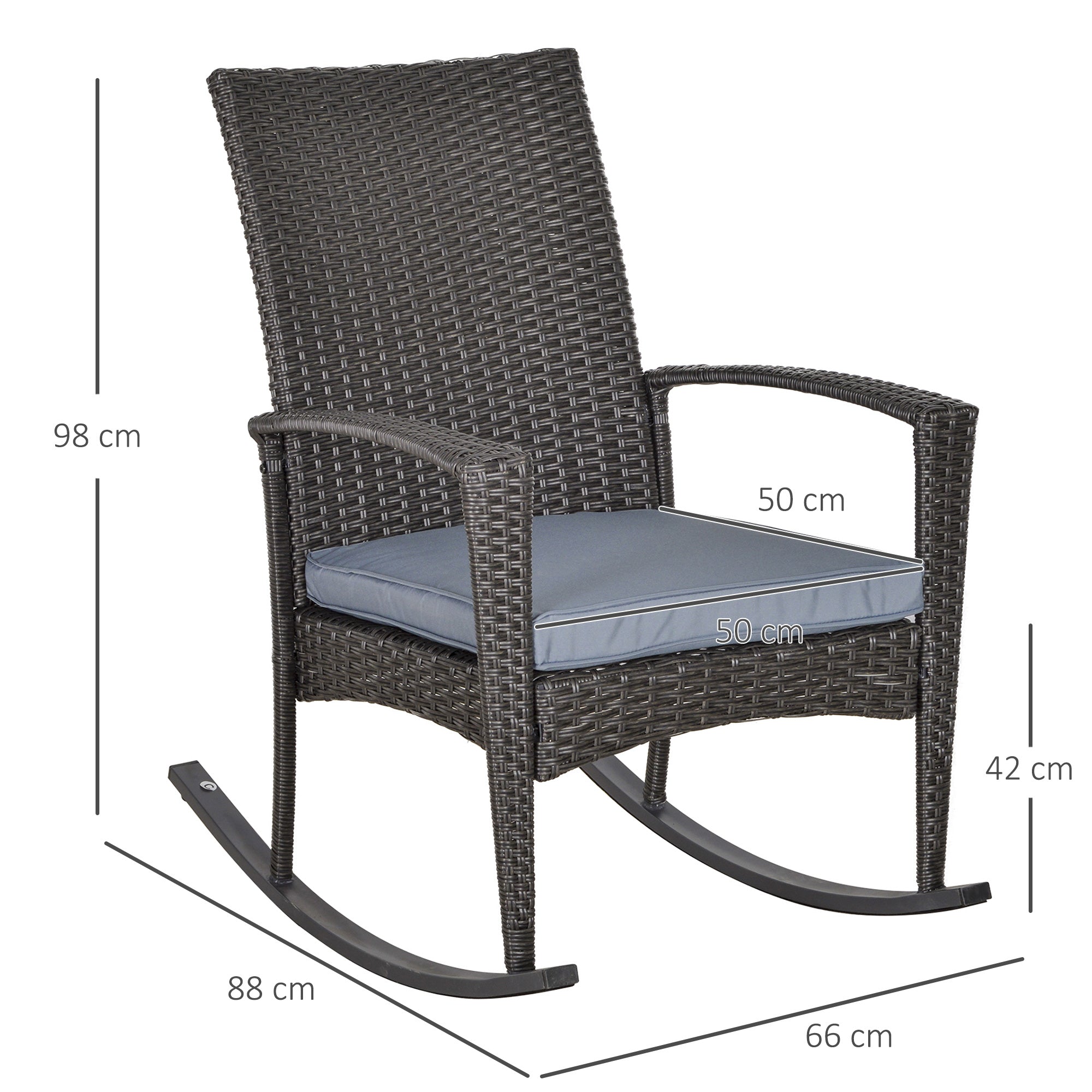 Outsunny PE Rattan Outdoor Garden Rocking Chair w/ Cushion Grey