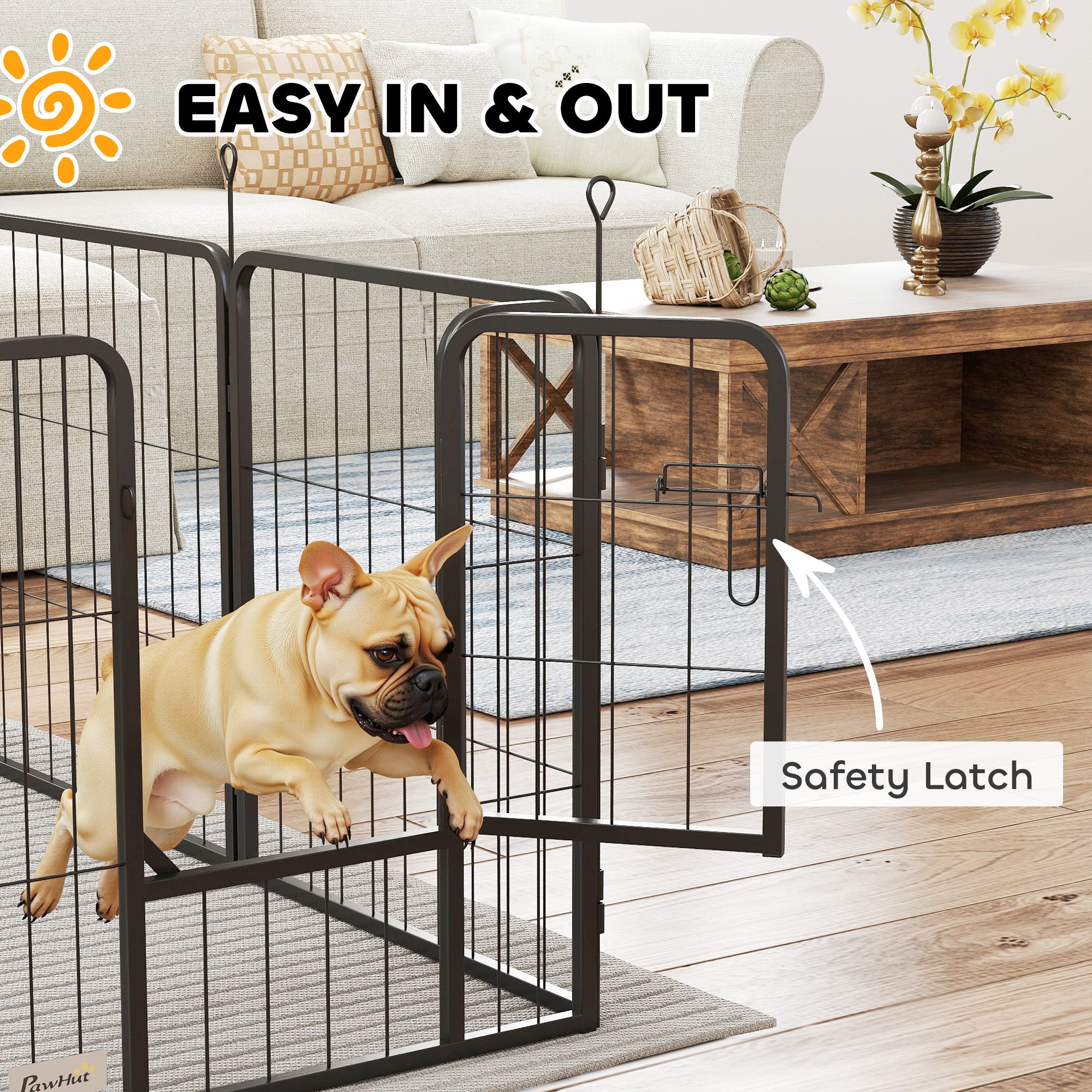 PawHut 12 Panels Heavy Duty Dog Playpen with Doors, for Small Dogs, 60cm High, Black - North Peak Garden Furniture