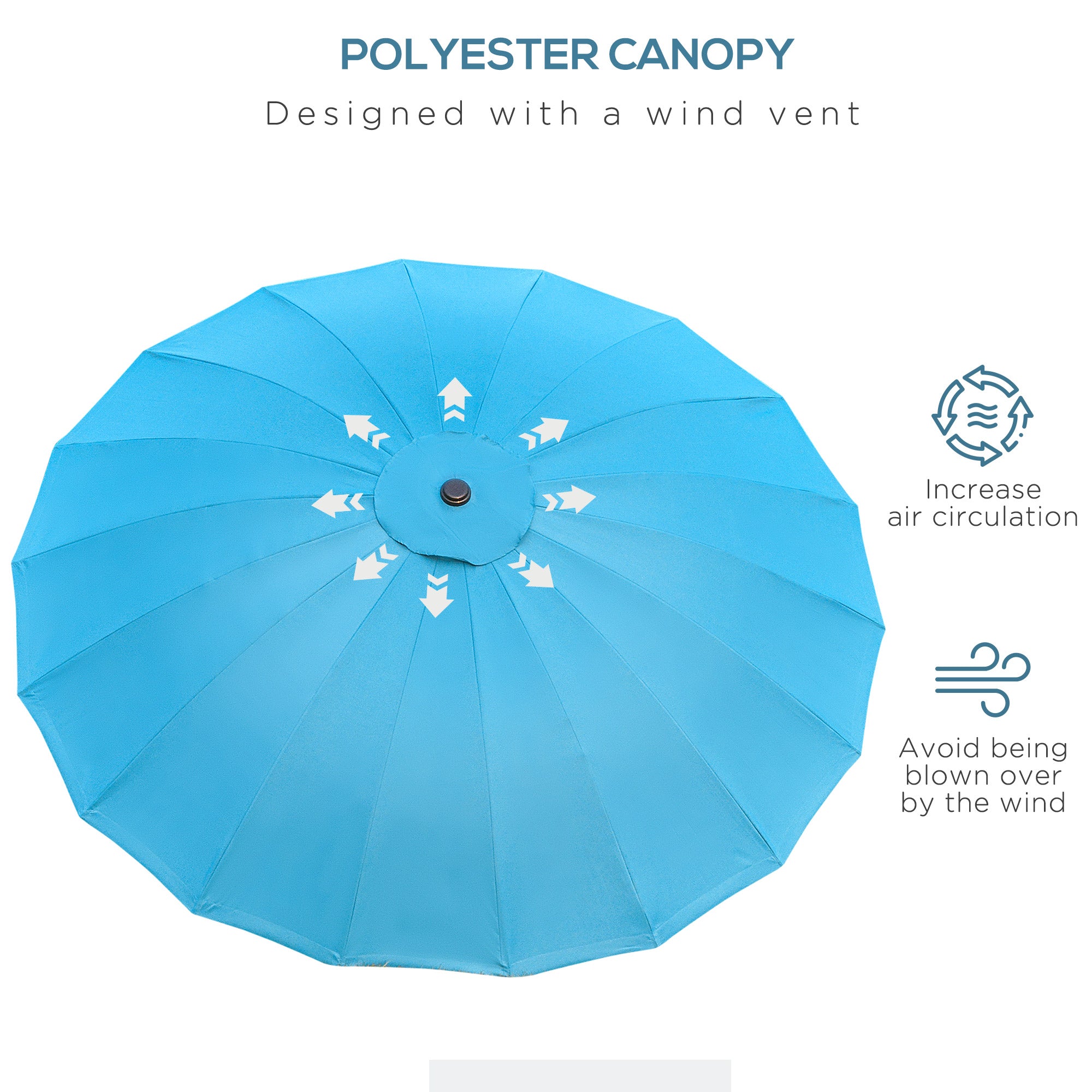 Outsunny Push-Tilt Garden Parasol: 2.55m Crank Umbrella with Ribs, Blue