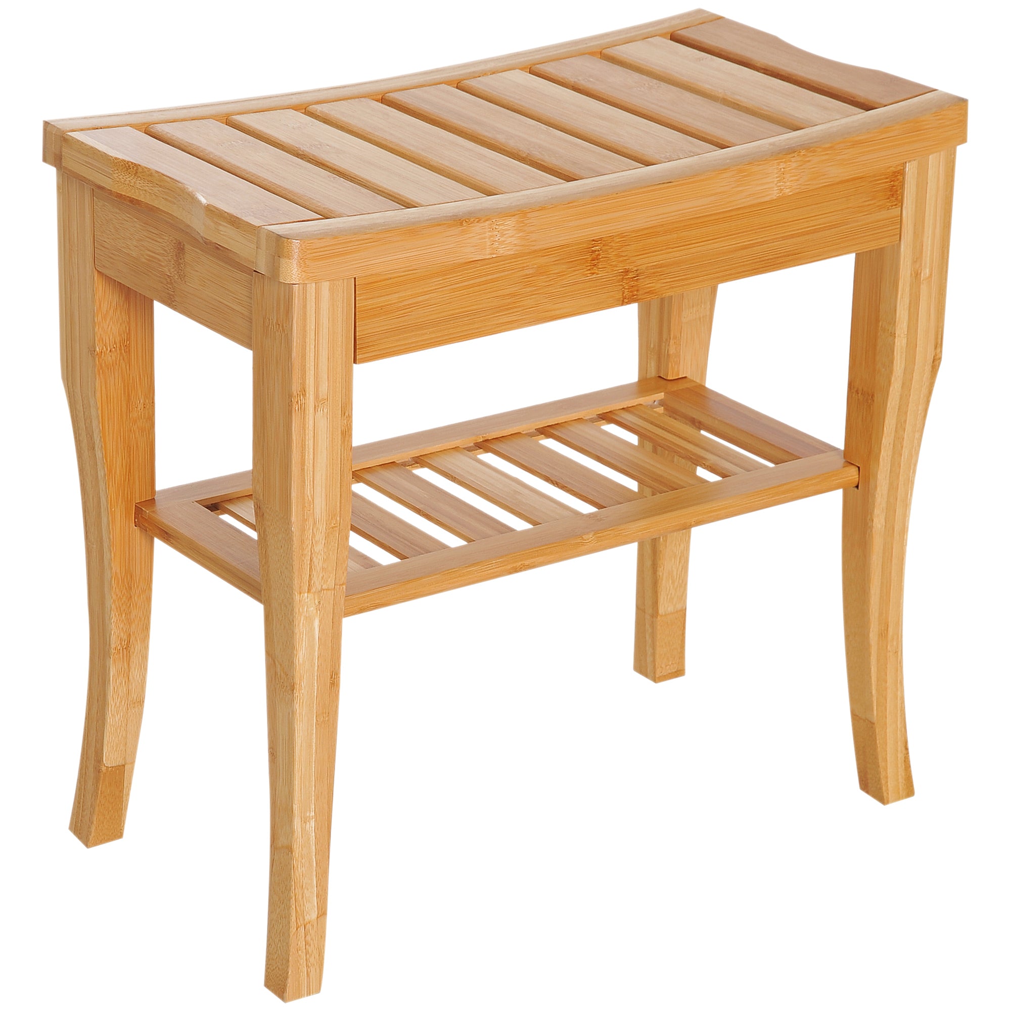 HOMCOM 45cm 2-Tier Slatted Shower Bench Storage Seat w/ 4 Legs Comfortable Safe Bathroom Stool Spa Bath Organiser - North Peak Garden Furniture
