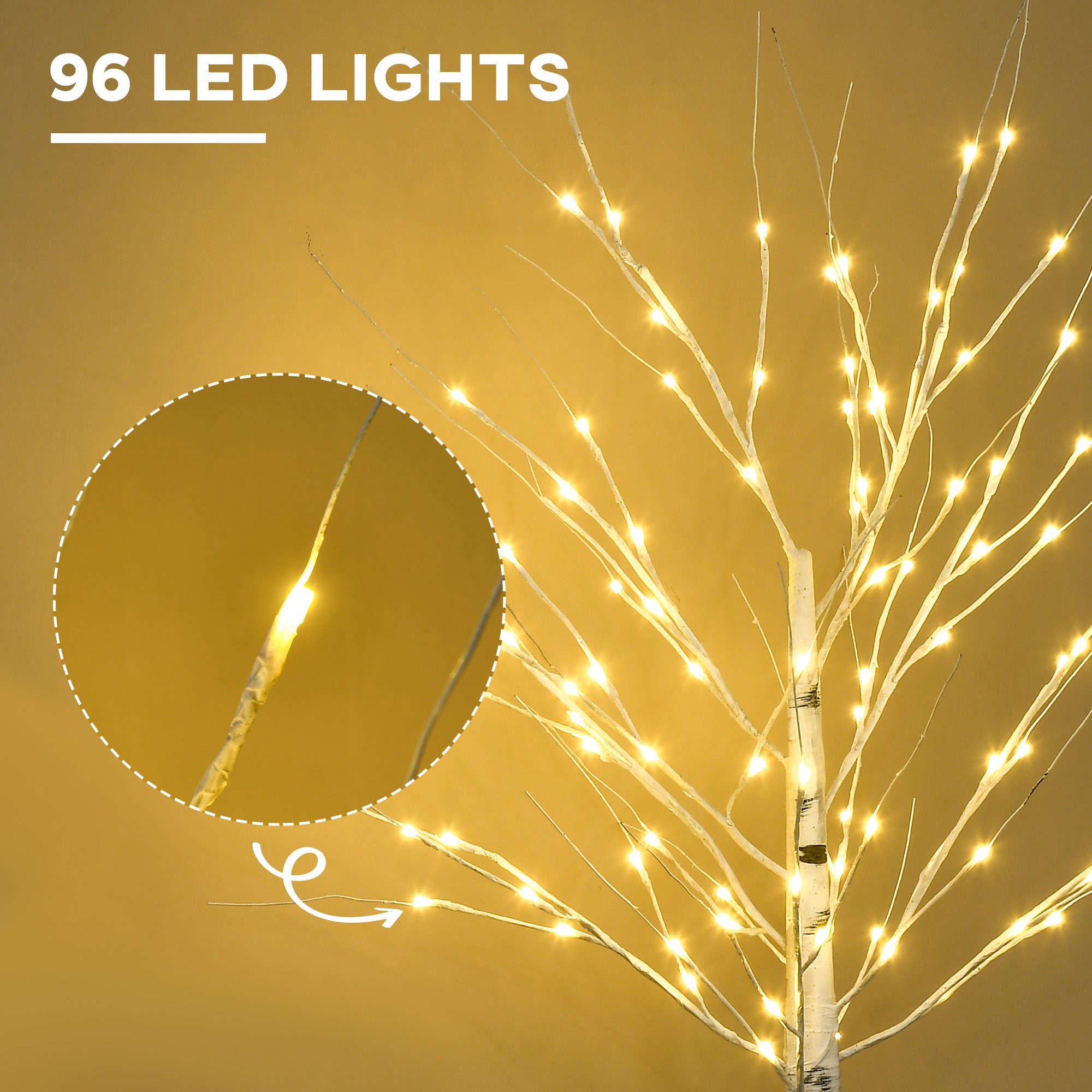 HOMCOM 5ft Artificial White Birch Tree Light with Warm White Pre-Lit LED Light for Indoor and Covered Outdoor Use - North Peak Garden Furniture