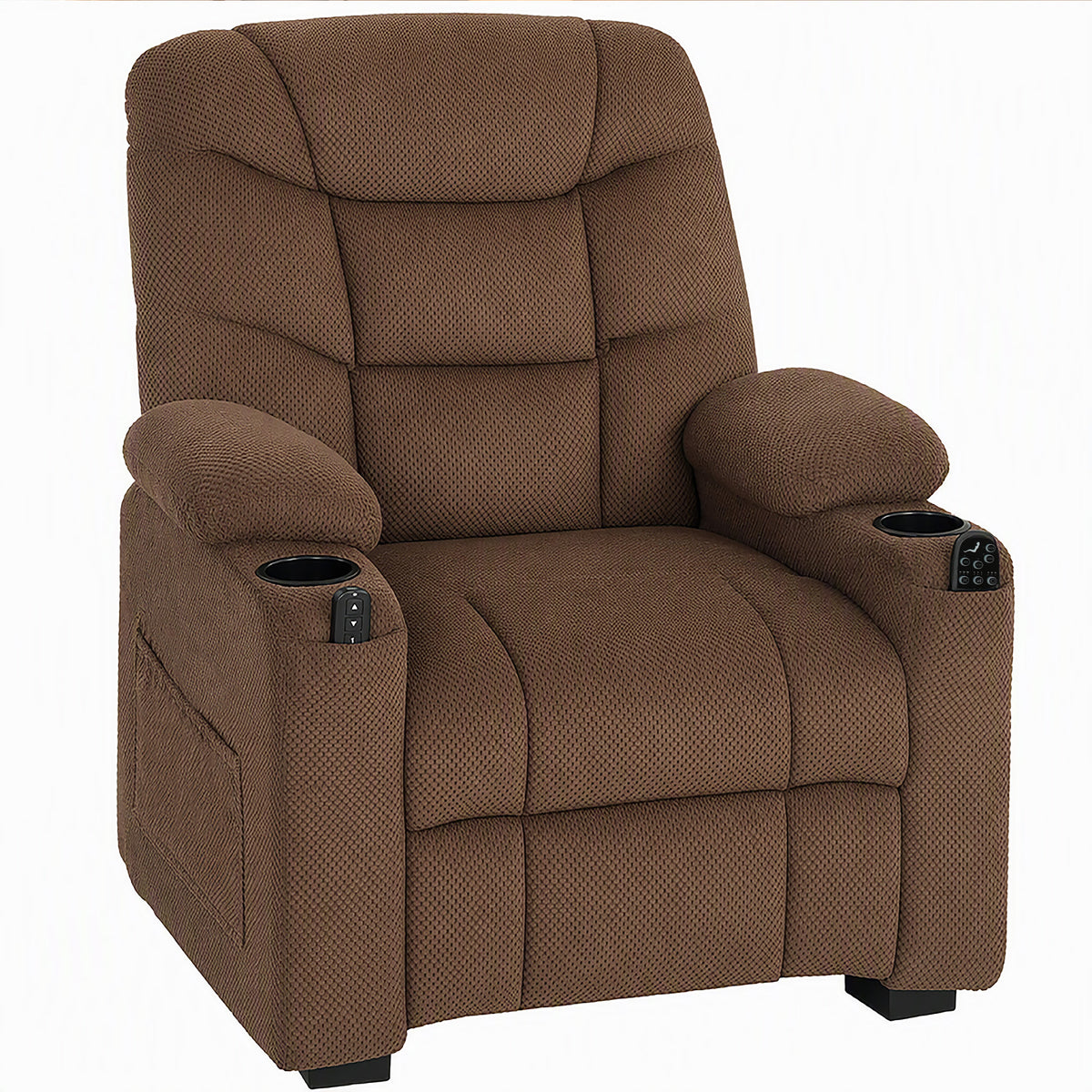 HOMCOM Electric Massage Recliner Armchair with Vibration, Heat, Whisper-Quiet Motor, Memory Function, Fleece Power Reclining Chair with Spring Pack, USB Port, Footrest, Side Pocket, Brown