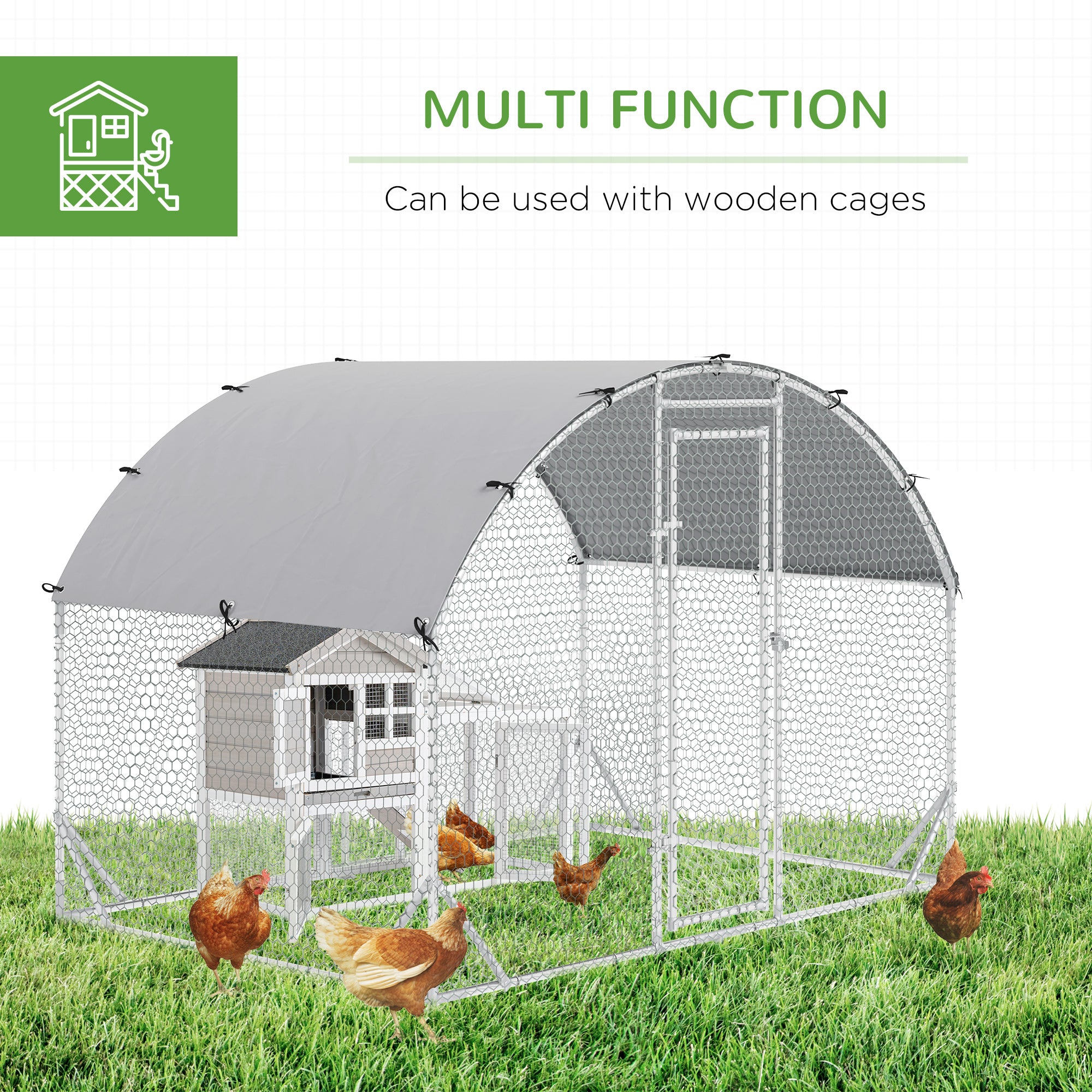 PawHut Walk In Chicken Run Galvanised Chicken Coop Hen Poultry House Cage Rabbit Hutch Pet Playpen Garden with Water-Resist Cover, 2.8 x 1.9 x 2m - North Peak Garden Furniture