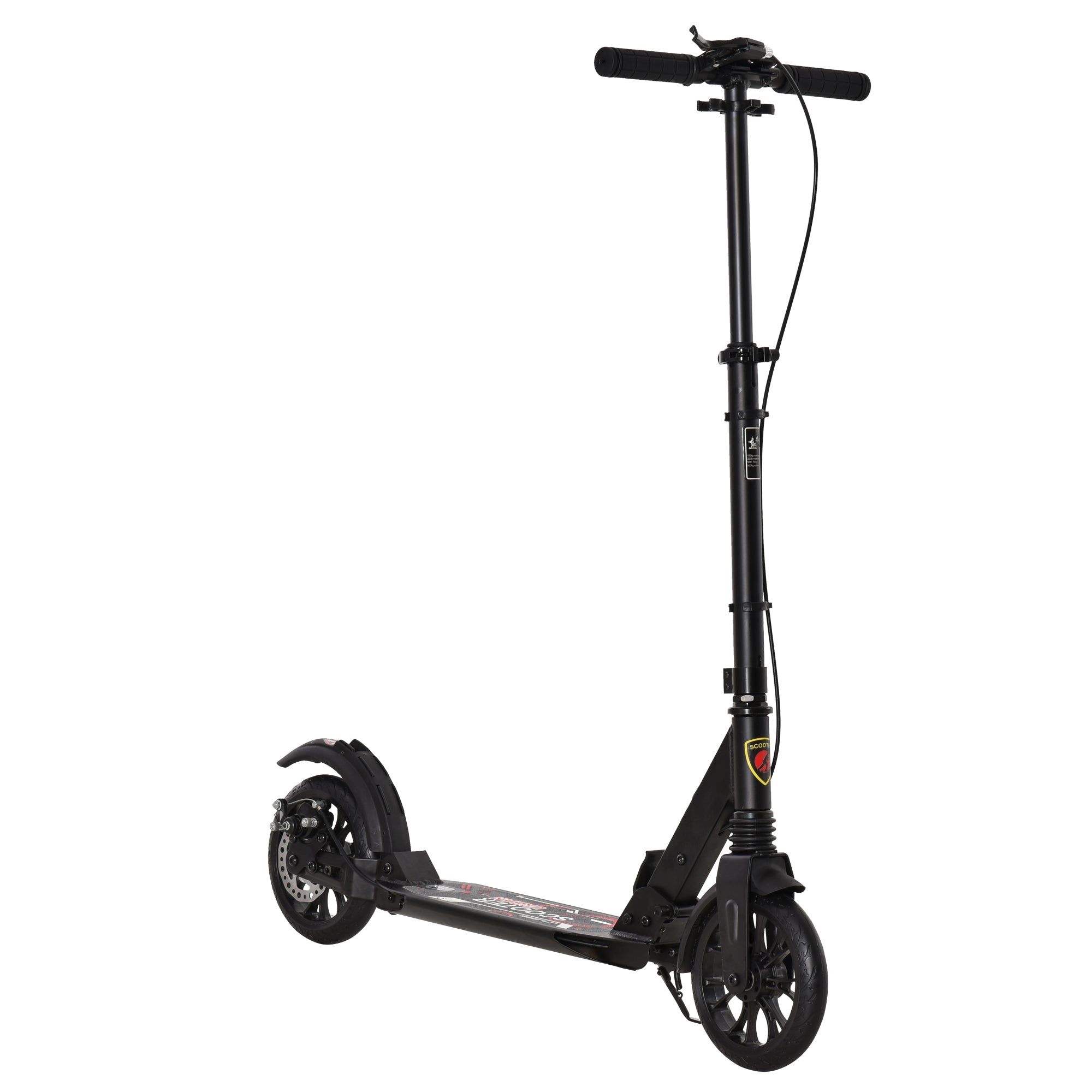 HOMCOM Adult Teens Kick Scooter Foldable Height Adjustable Aluminum Ride On Toy for 14+ with Rear Wheel & Hand Brake, Shock Mitigation System - Black - North Peak Garden Furniture