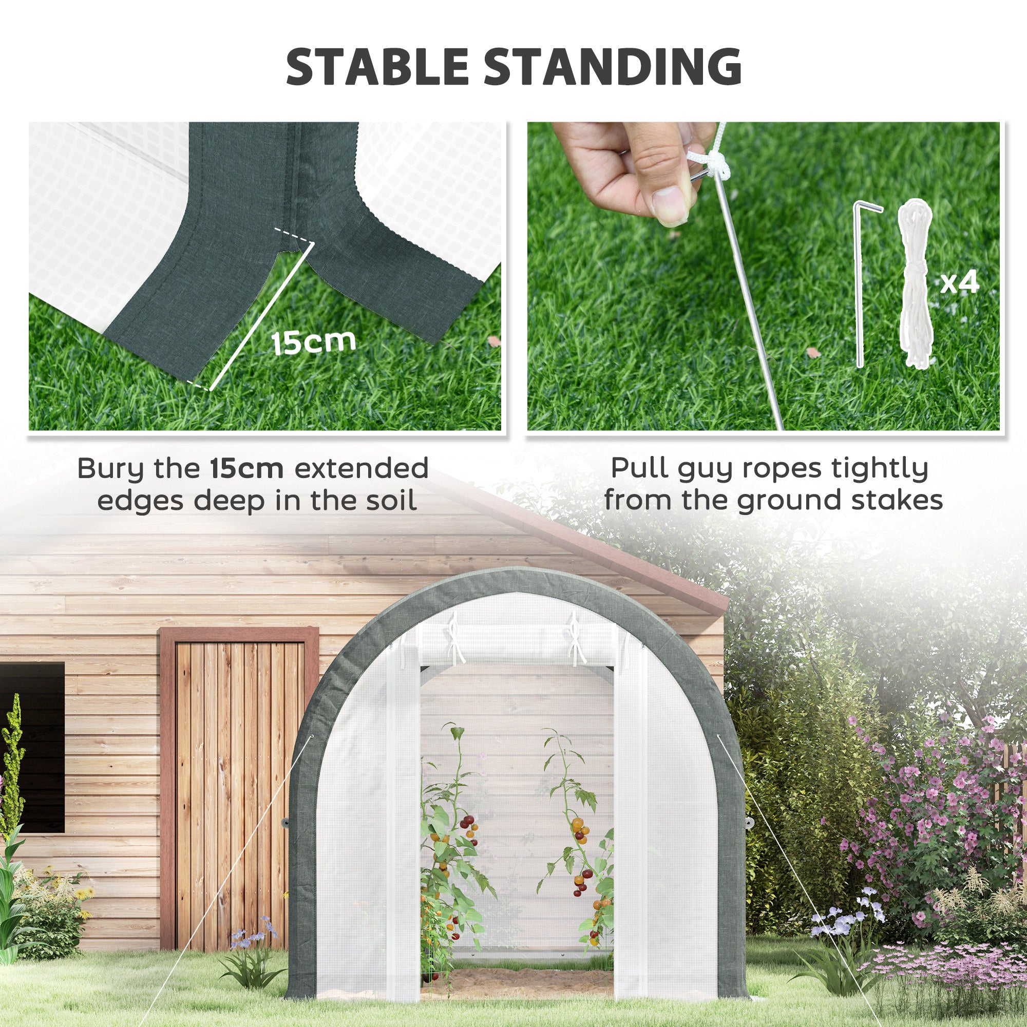 Outsunny 3 x 2(m) Walk-In Tunnel Greenhouse, with Accessories - White - North Peak Garden Furniture