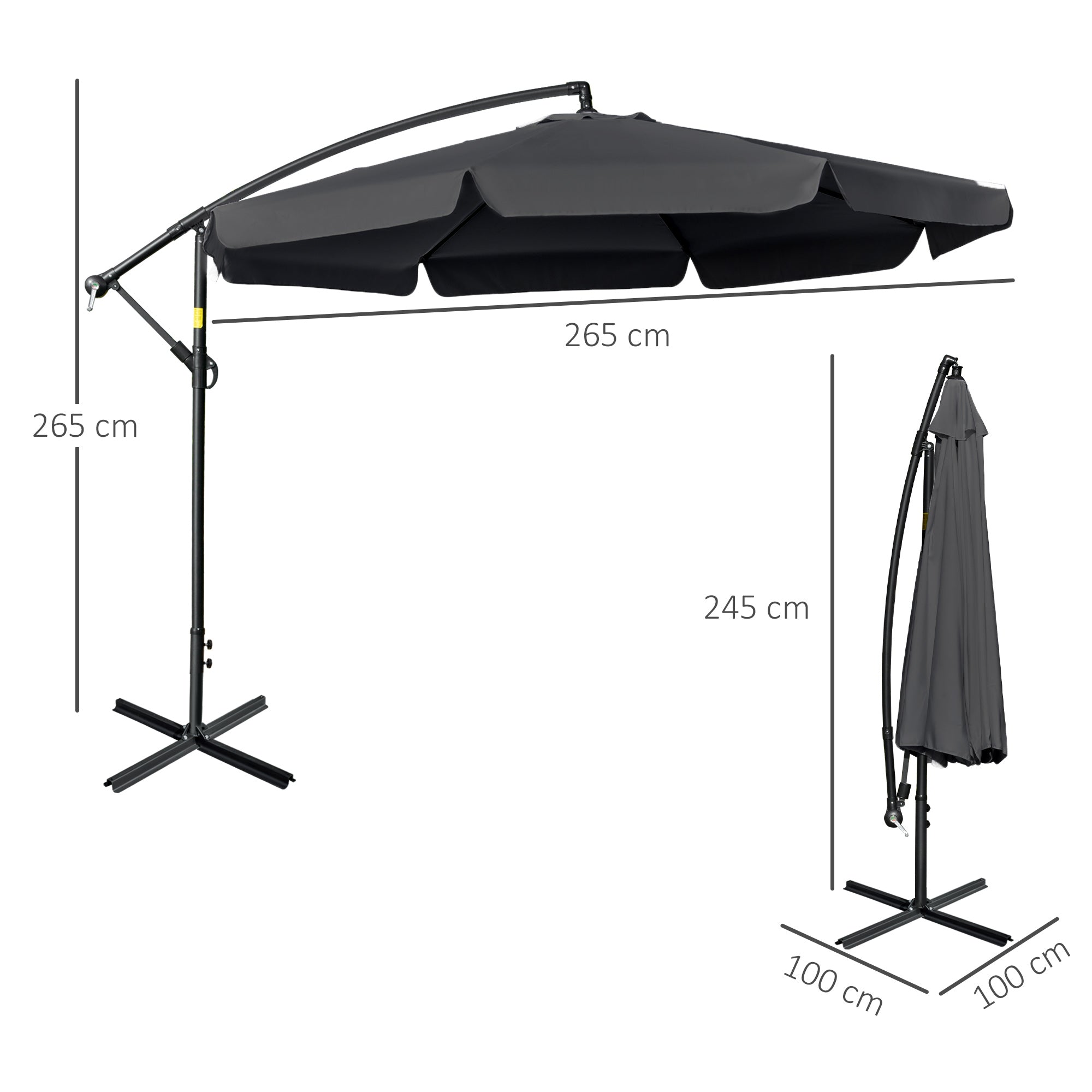 Outsunny 2.7m Garden Banana Parasol Cantilever Umbrella with Crank Handle and Cross Base for Outdoor, Hanging Sun Shade, Black - North Peak Garden Furniture