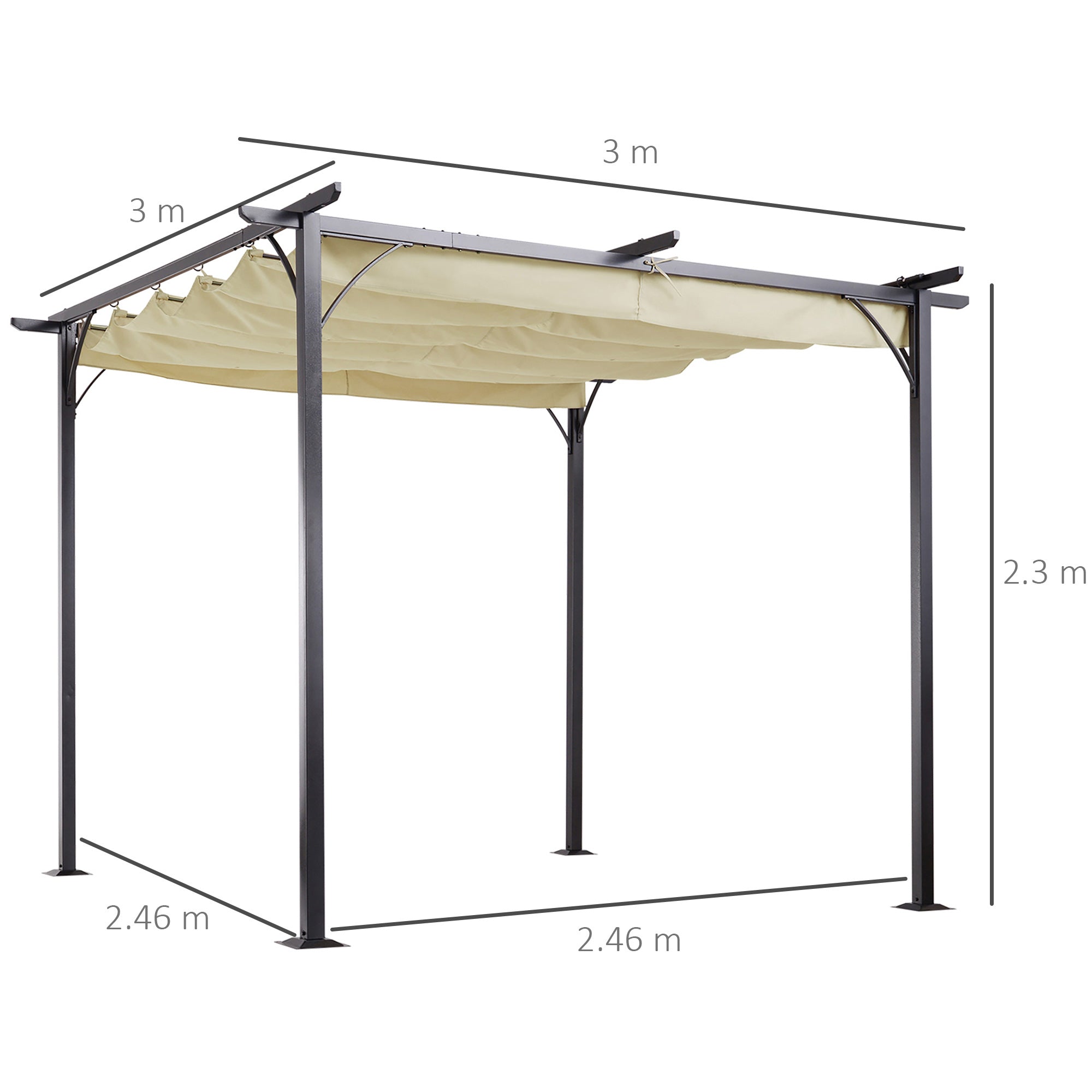 Outsunny 3 x 3(m) Metal Pergola with Retractable Roof, Garden Gazebo Metal Pergola Canopy. Outdoor Sun Shade Shelter for Party BBQ, Beige - North Peak Garden Furniture