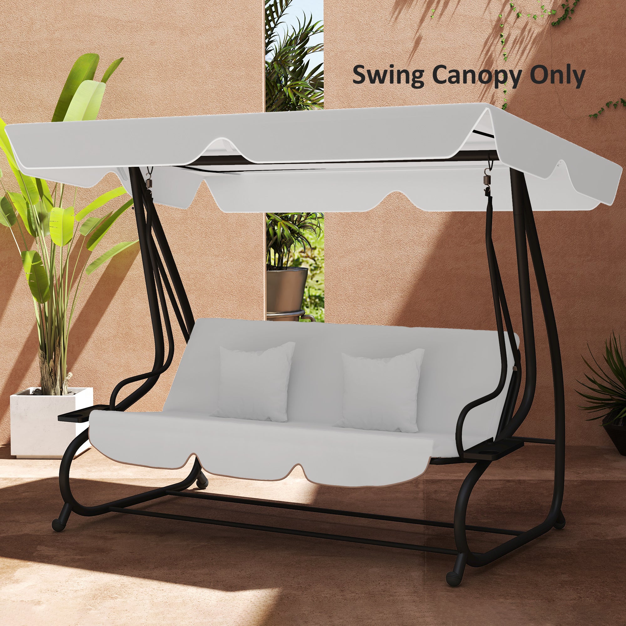 Outsunny Garden Swing Canopy Replacement 3 Seater, Waterproof Garden Swing Seat Canopy Cover, Windproof Anti-UV Sun Shade (Canopy Only) for Patio, Balcony, Light Grey - North Peak Garden Furniture