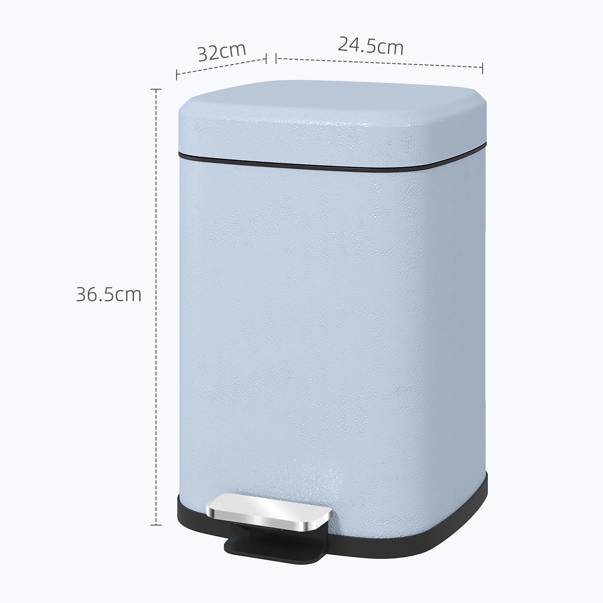 HOMCOM 12L Modern Boxy Metal Home Kitchen Bin - Light Blue - North Peak Garden Furniture