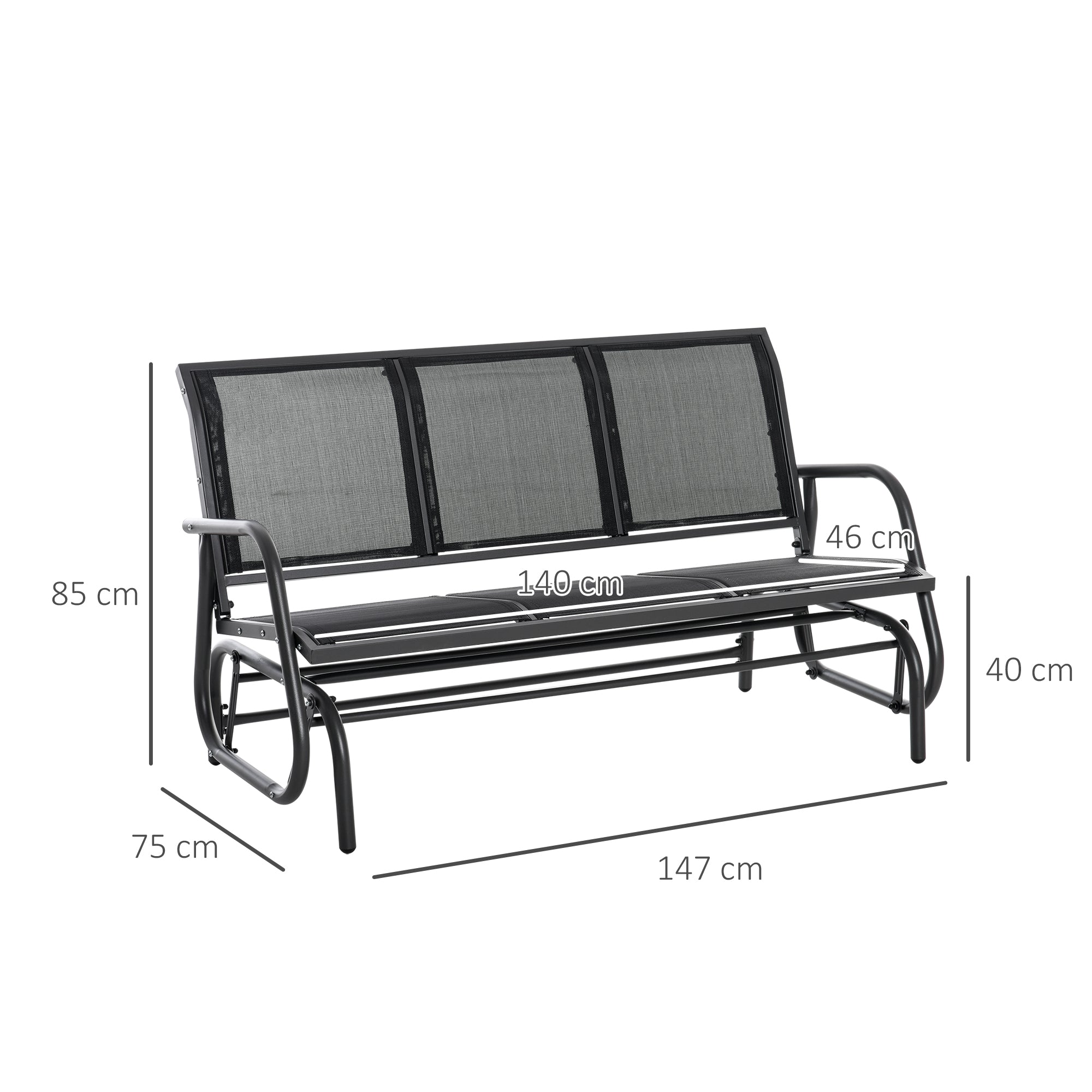 Outsunny 3-Seat Glider Rocking Chair for 3 People Garden Bench Patio Furniture Metal Frame