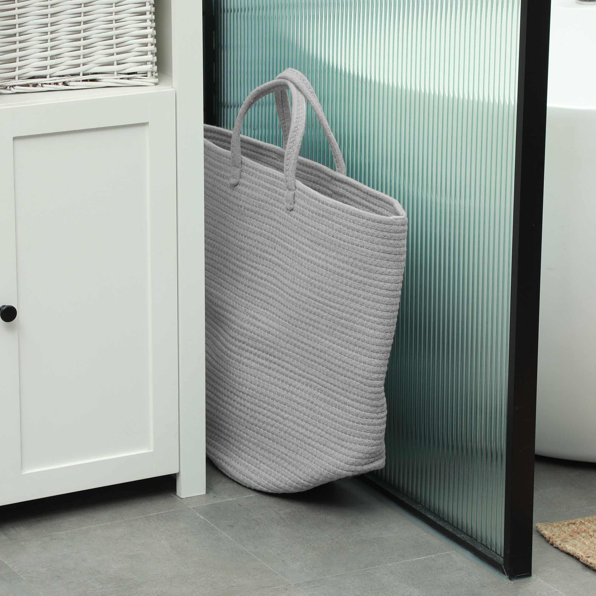 HOMCOM 36L Cotton Rope Laundry Basket, with Handles - Grey - North Peak Garden Furniture