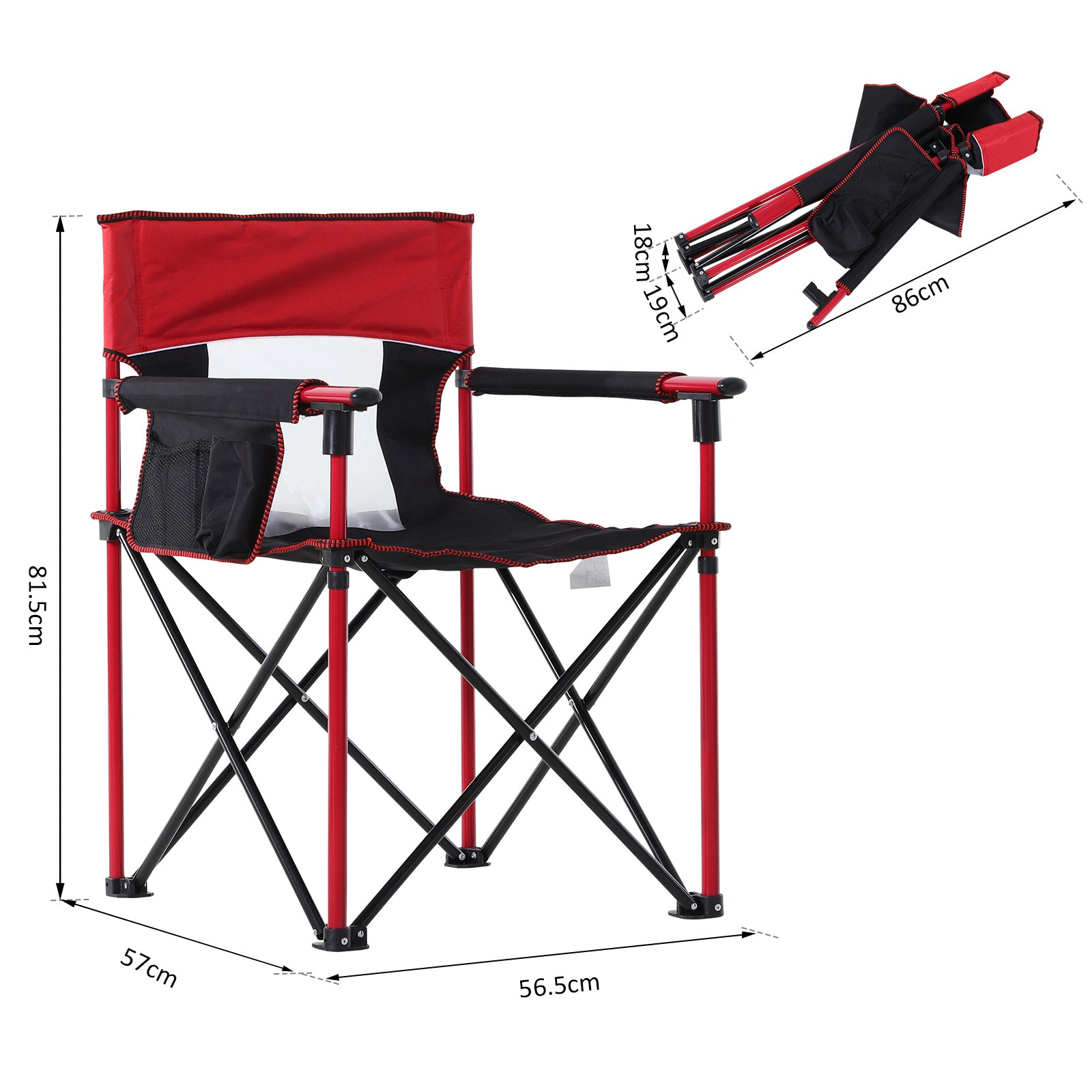 Outsunny Portable Folding Camping Chair, Durable Metal Frame with Comfortable Sponge Padding and Convenient Storage Pockets, Eye-Catching Red