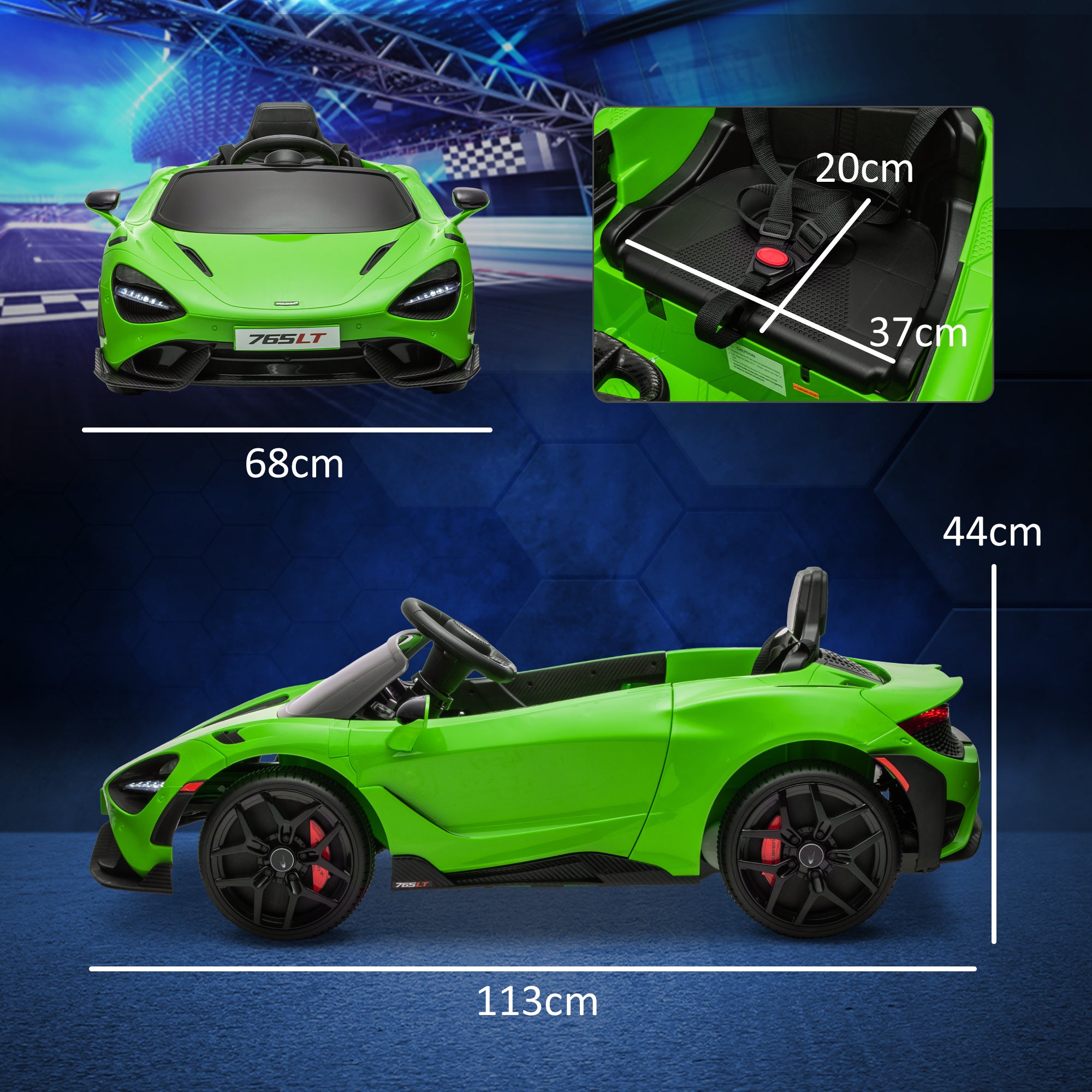 AIYAPLAY McLaren 765LT Licensed 12V Kids Electric Ride on Car with Butterfly Doors Remote Control Transport Wheels Green - North Peak Garden Furniture