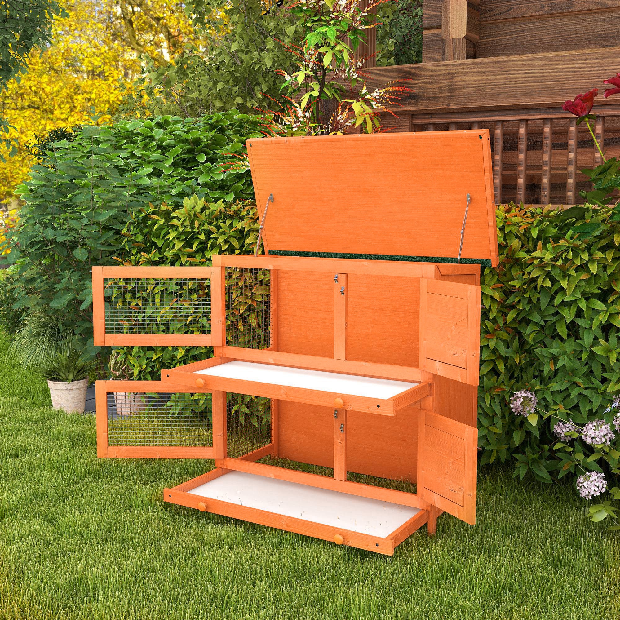 PawHut Rabbit Hutch Outdoor Guinea Pig Hutch Wooden Duck House Pet Cage with Opening Roof, 90 x 45 x 90cm
