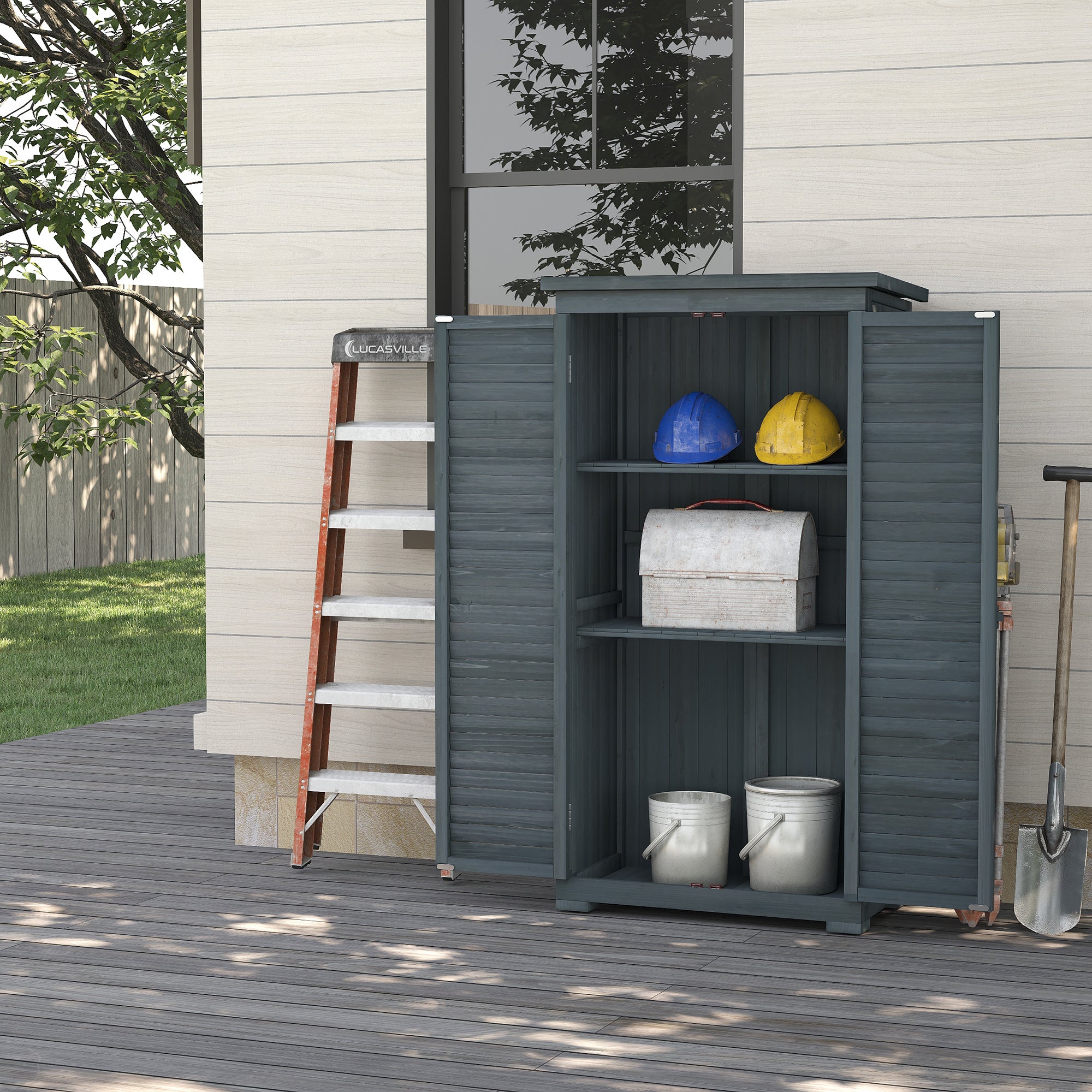 Outsunny 39.5 x 79cm Fir Wood Garden Shed - Grey - North Peak Garden Furniture