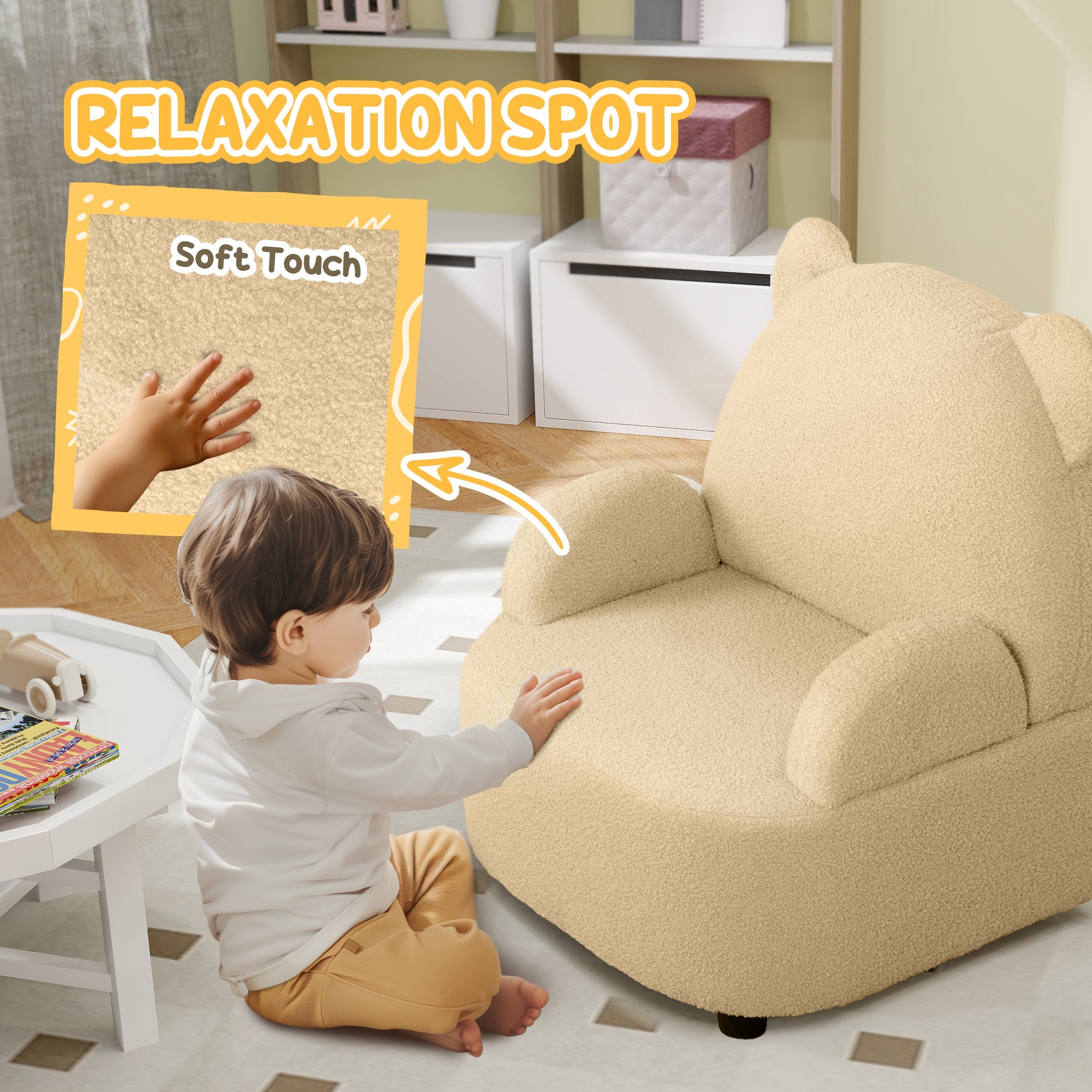 AIYAPLAY Kids Armchair, Bear Shaped Toddler Chair for Bedroom Playroom Living Room, Aged 18 Months to 3 Years - Khaki - North Peak Garden Furniture