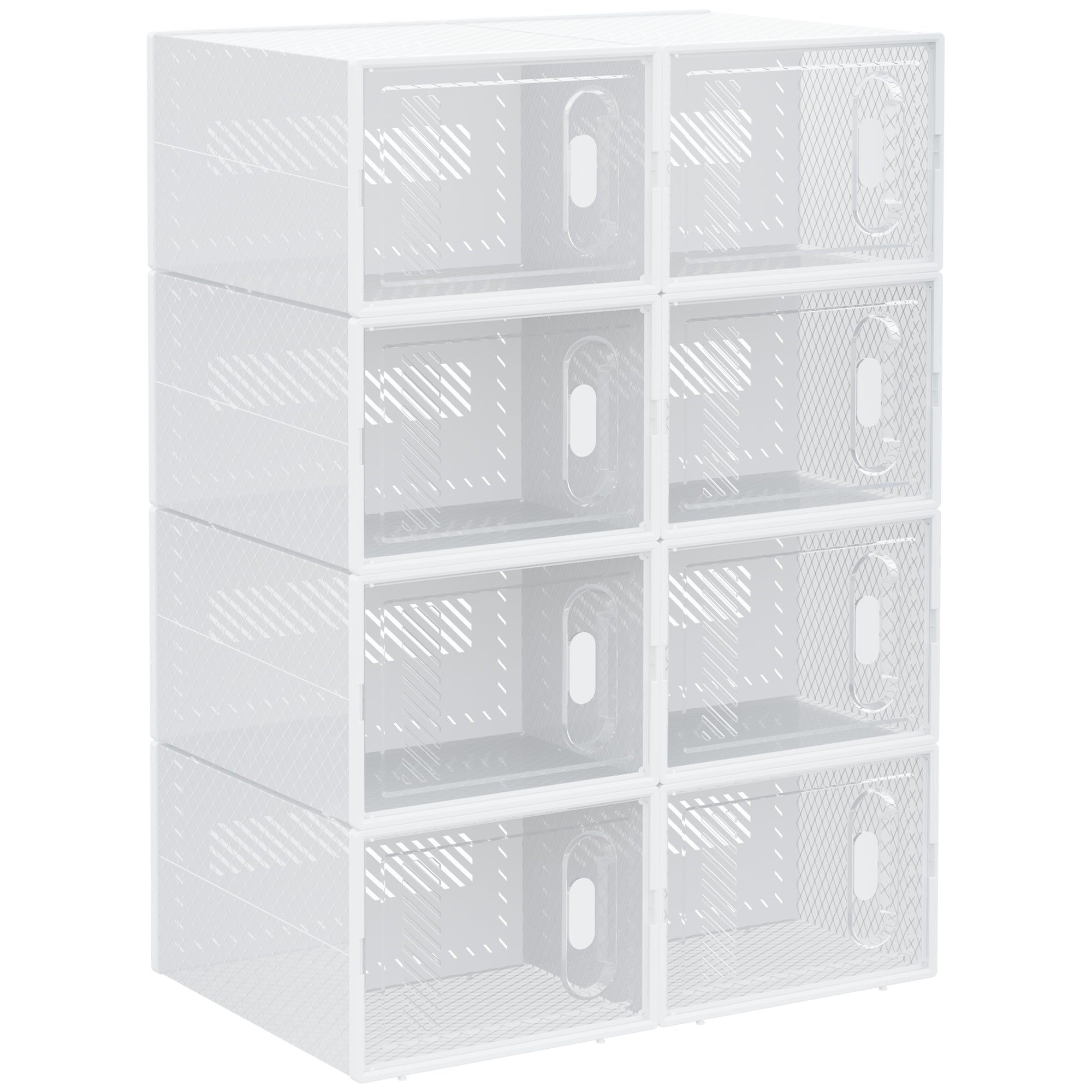 HOMCOM 8PCS Clear Shoe Box, Plastic Stackable Shoe Storage Box for UK/EU Size up to 8.5/43 with Magnetic Door for Women/Men, 25 x 35 x 19cm - North Peak Garden Furniture