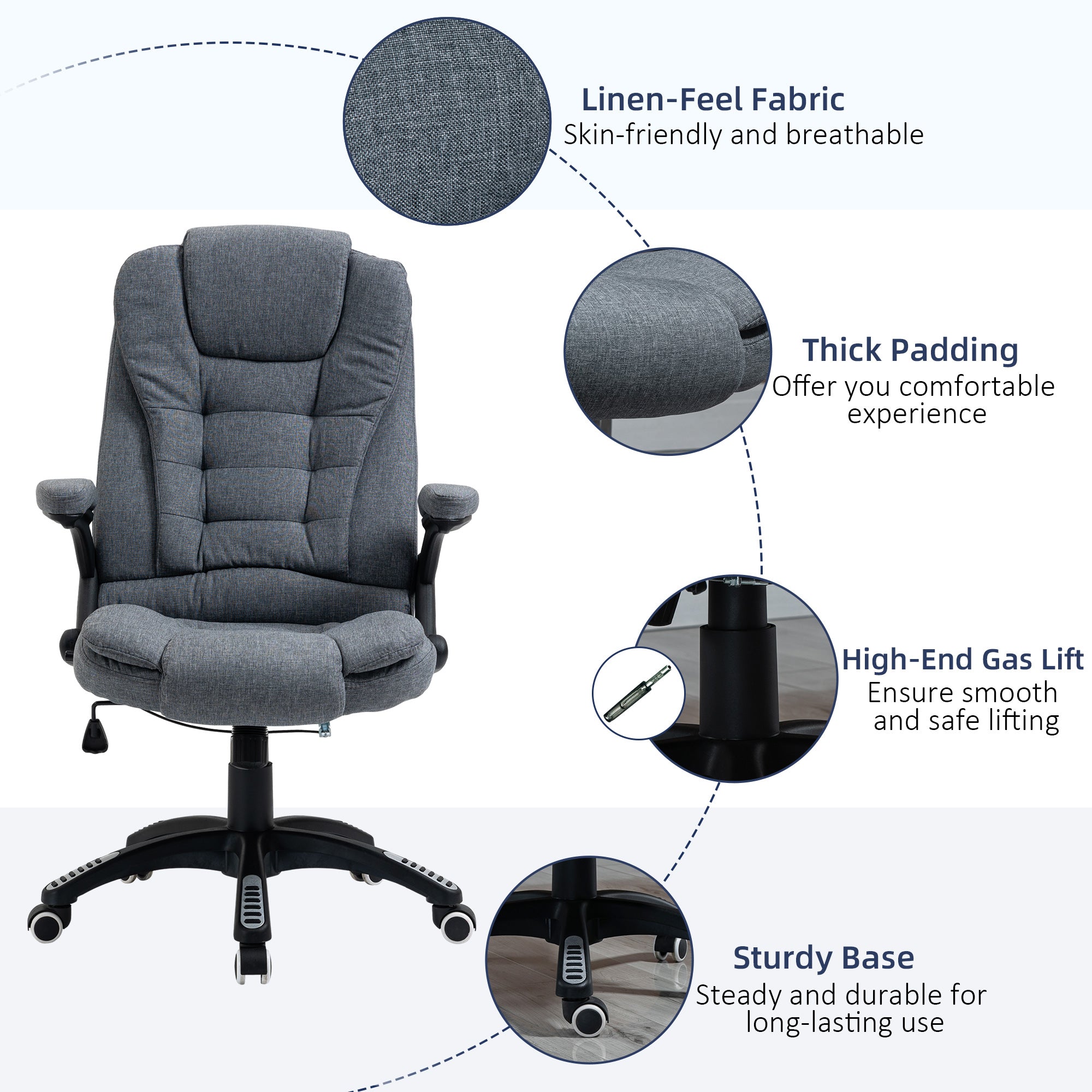 Vinsetto Ergonomic Office Chair Comfortable Desk Chair with Armrests Adjustable Height Reclining and Tilt Function Dark Grey - North Peak Garden Furniture