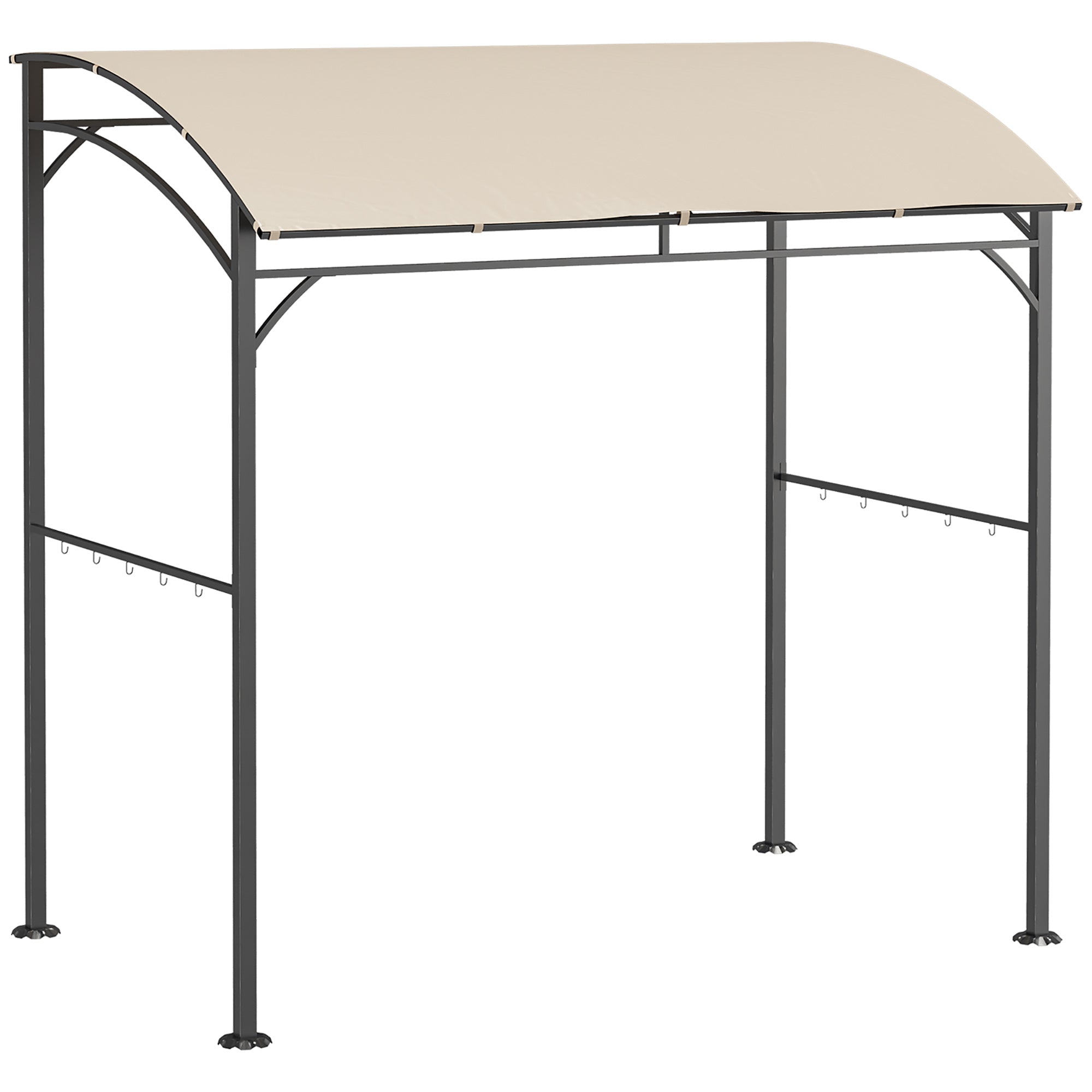 Outsunny 2.2 x 1.5 m BBQ Grill Gazebo Tent, Garden Grill with Metal Frame, Curved Canopy and 10 Hooks, Outdoor Sun Shade, Beige - North Peak Garden Furniture