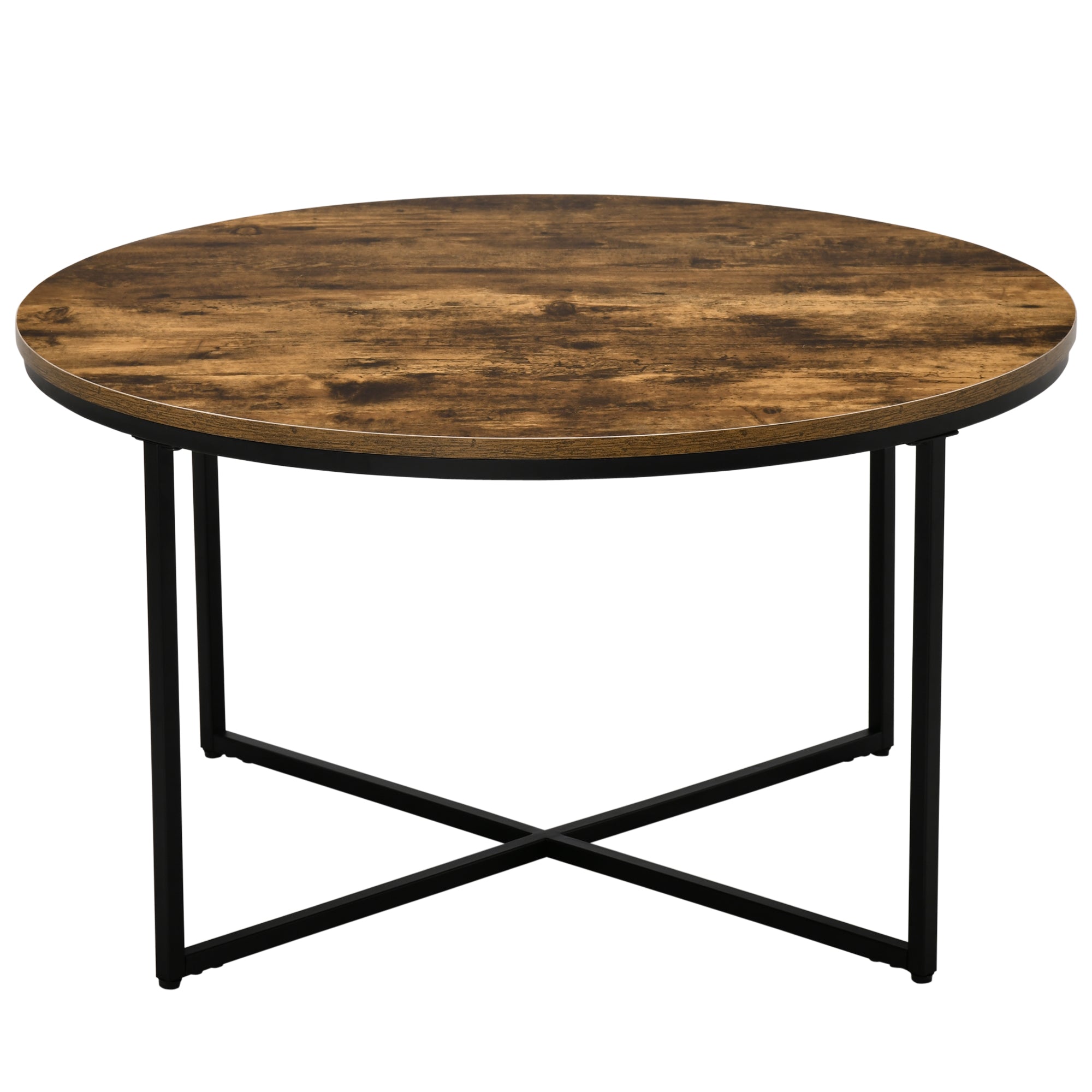 HOMCOM Round Coffee Table, Industrial Side Table with Metal Frame, Large Coffee Tables for Living Room, Bedroom, Rustic Brown