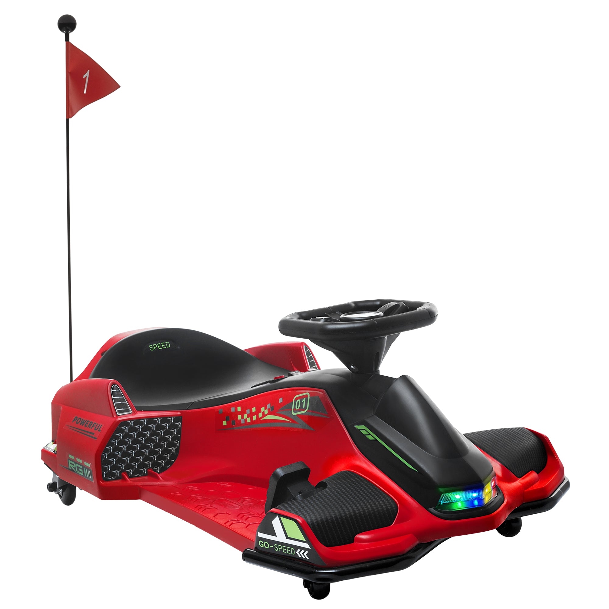 HOMCOM 12V Kids Electric Go Kart with Music, LED Lights, Slow Start, Red - North Peak Garden Furniture