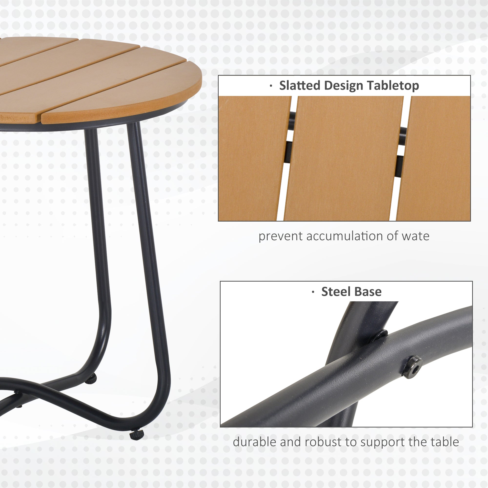 Outsunny Round Outdoor Side Table Adjustable Leg Pads Garden Table 49 x 49 x 48 cm Natural Wood & Black