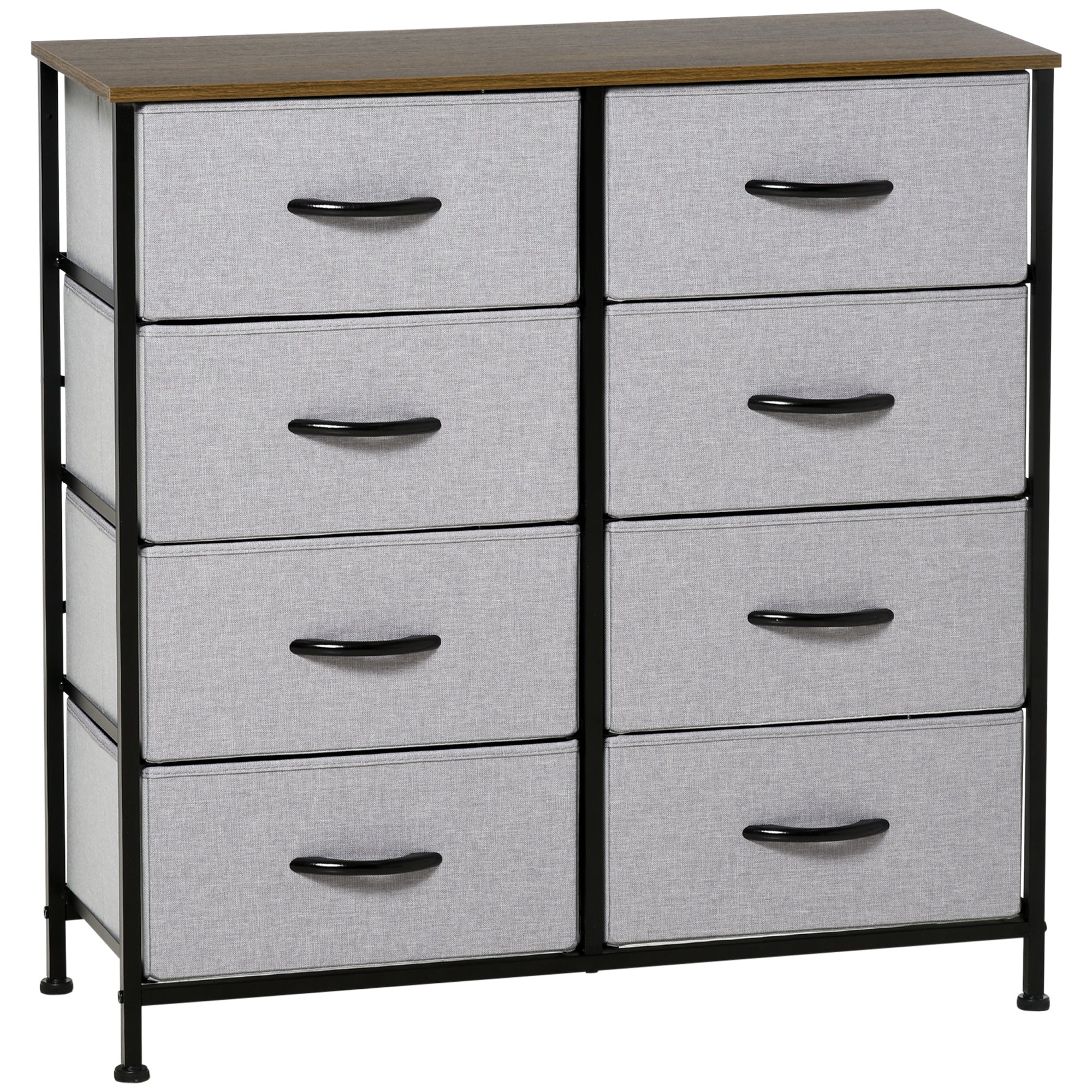 HOMCOM Fabric Chest of Drawers, Storage Drawers, Industrial Bedroom Dresser with 8 Fabric Drawers, Steel Frame and Wooden Top for Nursery, Living Room, Hallway, Grey