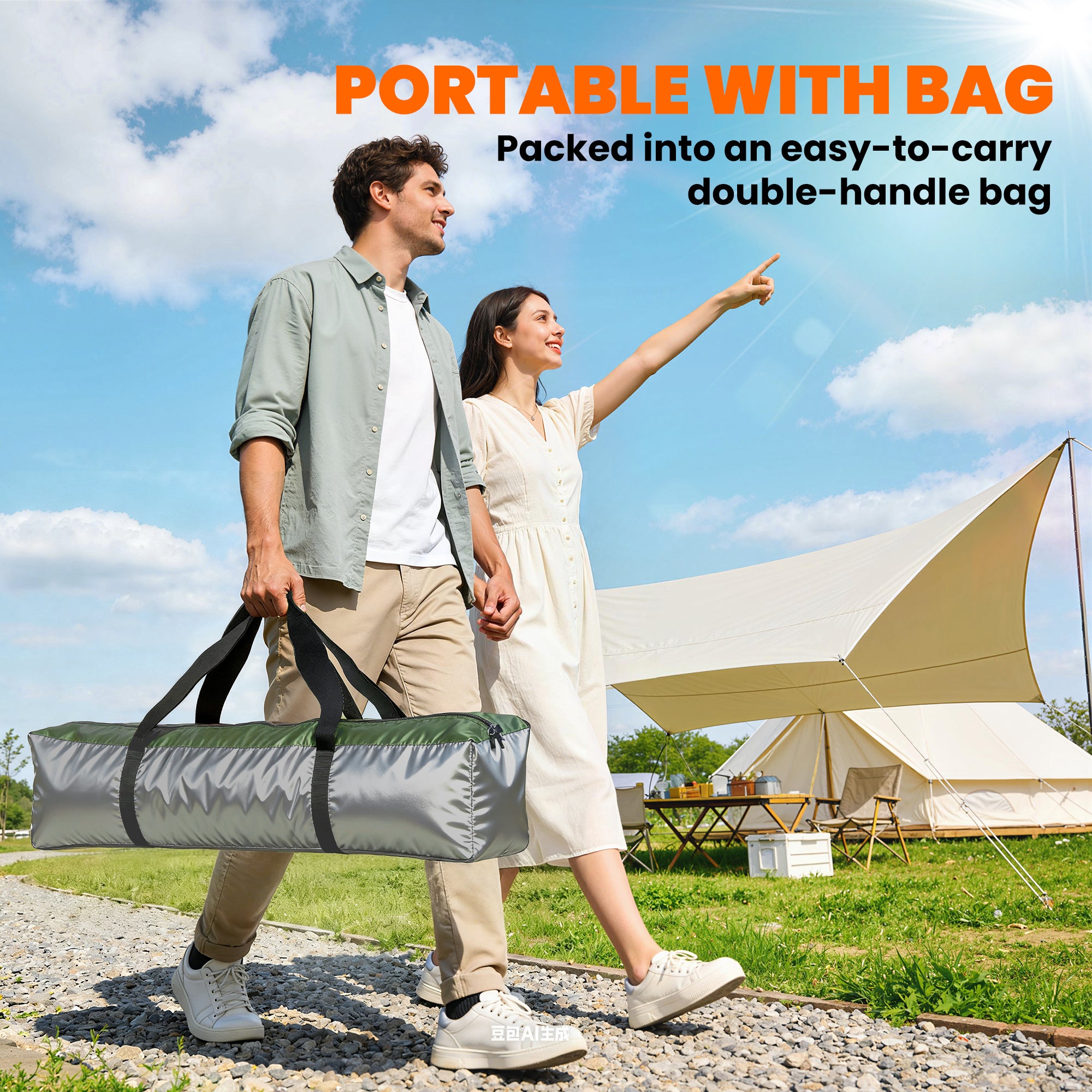 Outsunny Double Layer Instant Pop Up Tent with Rainfly, Portable Camping Shelter with Sewn-in Groundsheet and Carry Bag, Khaki