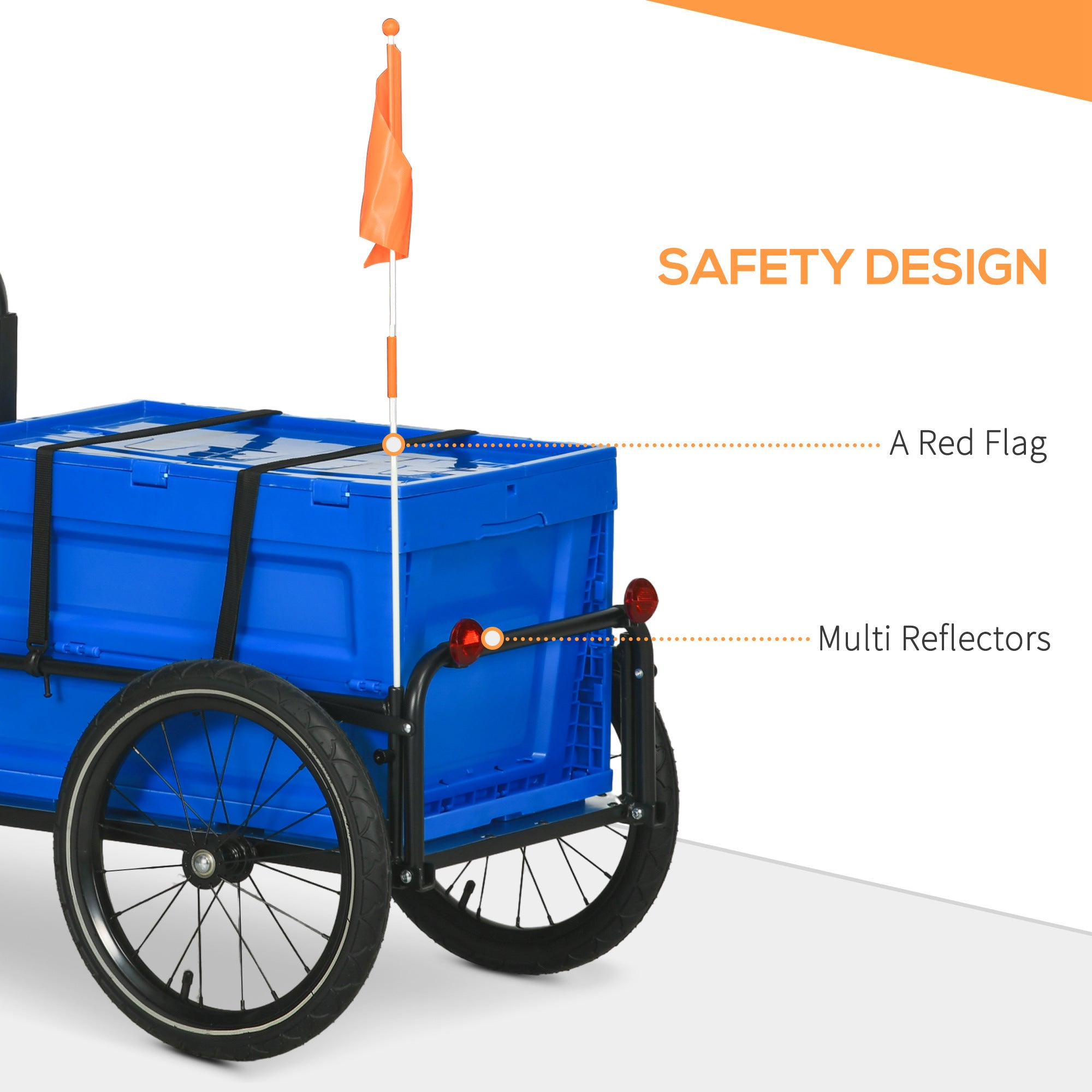 HOMCOM Steel Trailer for Bike, Bicycle Cargo Trailer with 65L Foldable Storage Box and Safe Reflectors, Max Load 40KG, Blue - North Peak Garden Furniture